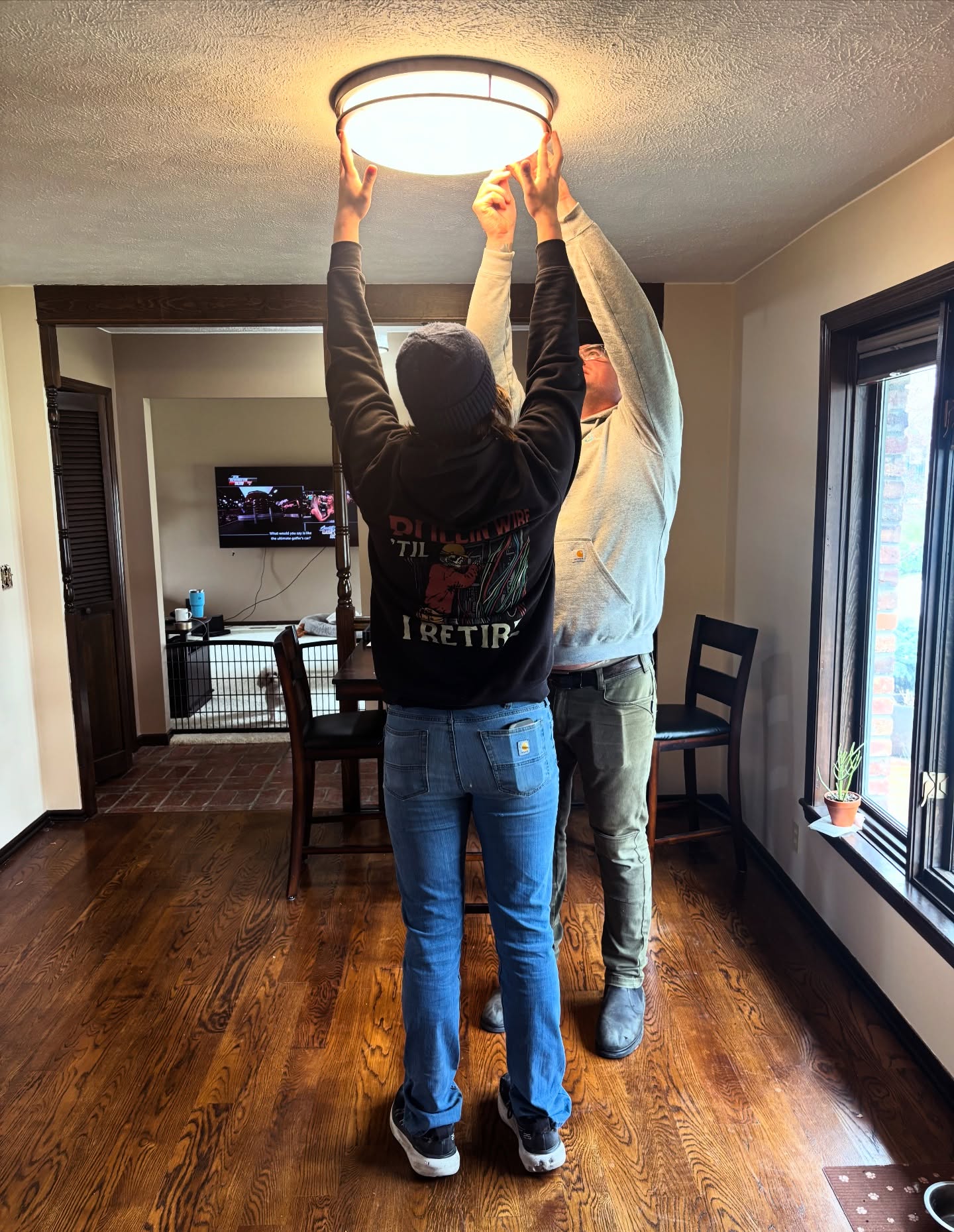 Stretch Armstrong (Jeff & Jeremiah) stretching for that light install #whatsyourbrightidea