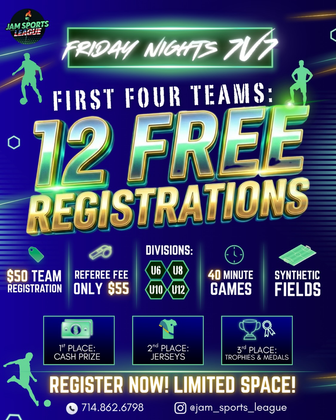GET IN THE GAME FOR FREE! 🥅 🚨
CLAIM YOUR SPOT: The first 4 teams to sign up get 12 FREE REGISTRATIONS!
🥇 U6 • U8 • U10 • U12
📆 Fridays | 7V7
🏟️ 40-min high-intensity games on synthetic fields
💰 Only $50 team entry
⚽️ $55 ref fee per game
LIMITED SPACE ‼️
👉 DM TO REGISTER
#youthsoccer #localsoccer #santaana