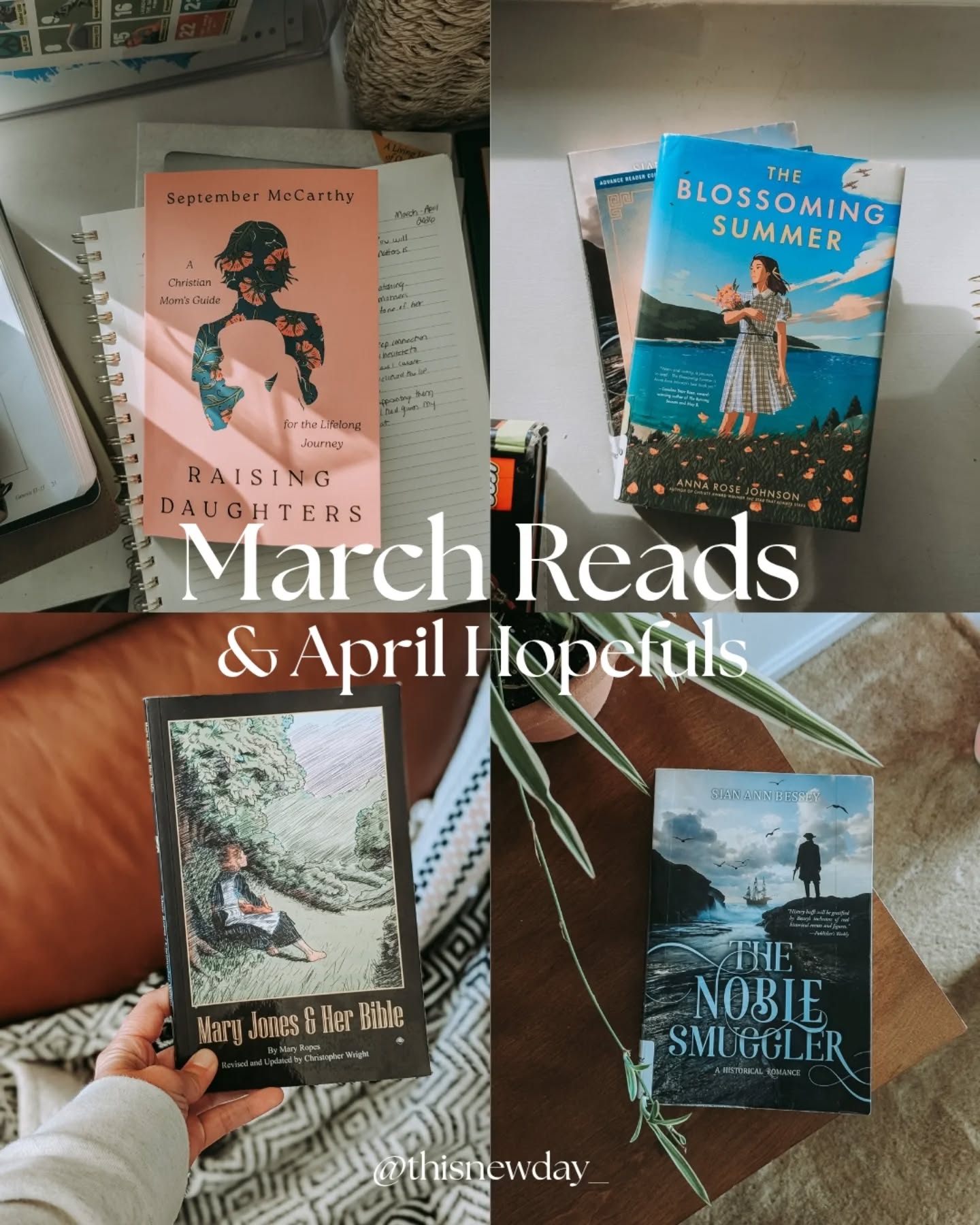 ✨ March Reads & April Hopefuls
This was such a fun reading month! I tried two new-to-me authors (Sarah Eden and Sian Ann Bessey) who I ended up thoroughly enjoying and both have huge back lists....so ummm... 👀 🤗 I'm very excited!
** Full book reviews for each of the books I read so far this year can be found in my 2026 highlight.
⭐ Five Stars:
• Seeking Persephone and Courting Miss Lancaster by Sarah M. Eden
• The Noble Smuggler by Sian Ann Bessey
⭐ Four Stars:
• The Lawyer and the Laundress by Christine Hill Suntz
• Romancing Daphne by Sarah M. Eden
• Daughter of the Rebellion by Jamie Ogle
• The Collector of Burned Books by Roseanna White
⭐ Three Stars:
• Impossible Escape by Steve Sheinkin
• Love in the Castle Library by Ann Swindell
➡️ What was your favorite read in March?
.
.
#marchreads #cleanfiction #booksforwomen #cleanbooks #fivestarreads