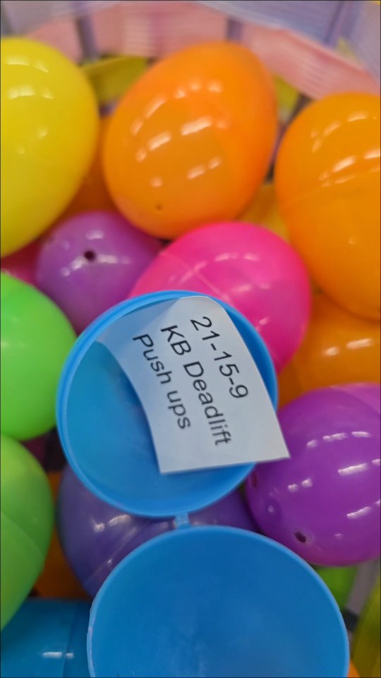 AMEggsAP: A 'hopper' style workout on Good Friday 🥚🐰🐤🐇🌷
The Hopper Model of fitness in #crossfit:
"Fill a hopper (bingo drum) with any assortment of measurable tasks. The more variety the better. You are as FIT as you are well prepared to complete any random task pulled from the hopper."
It started as a way to think about who is fit and who isn't, it morphed into a way to test fitness and became the first @crossfitgames, and on Good Friday it's a way to build your own workout based on whatever the universe gives you out of the Easter basket!
#fitnessisfun #crossfitaffiliate #holidayWOD #yxefitness