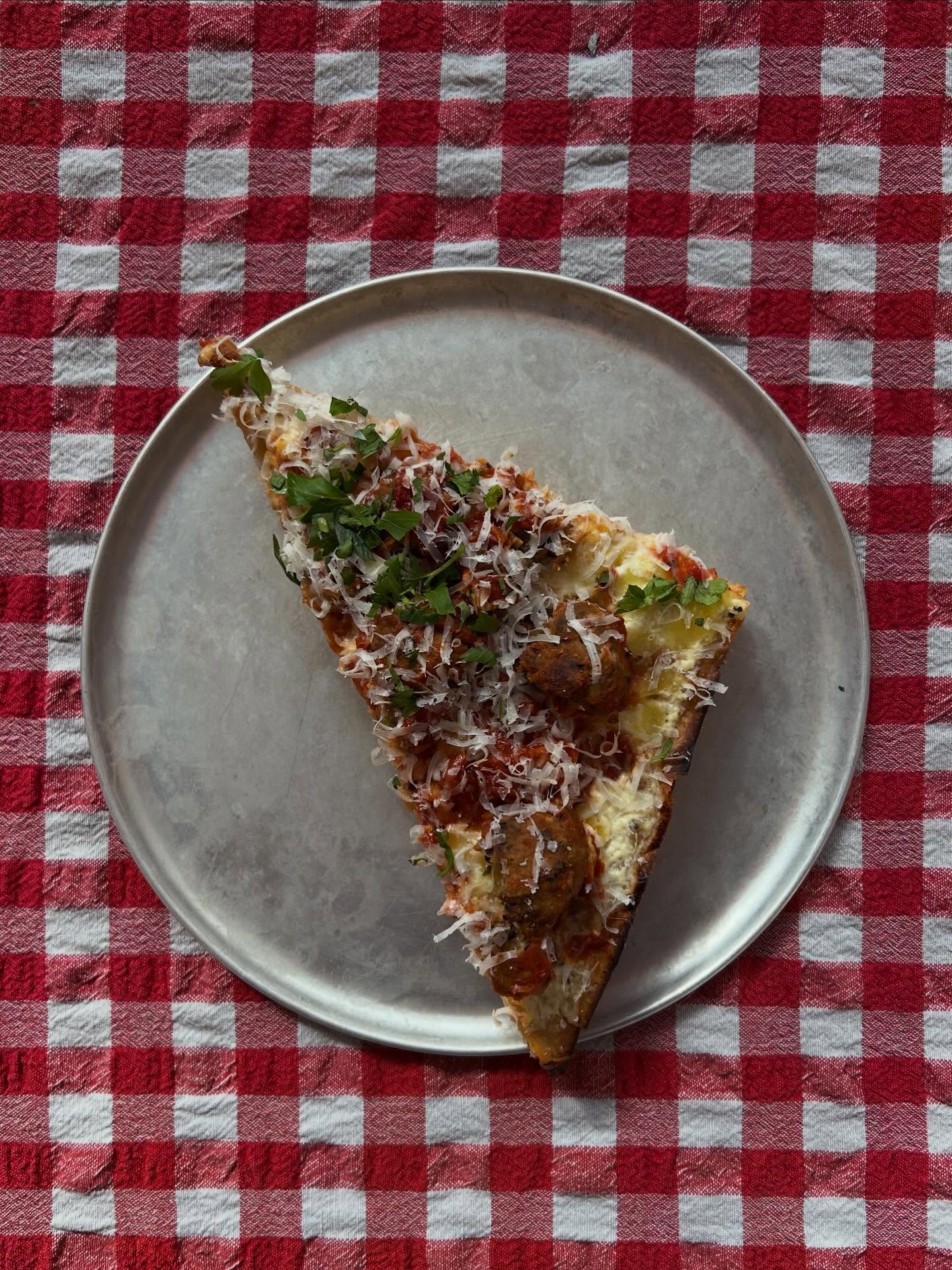 Square slice- meatball - ricotta cream, meatballs, marinara, parmesan + basil
