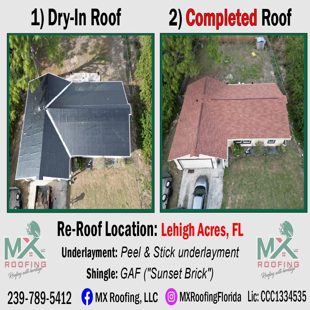 Just wrapped up another roof in Lehigh Acres!
This home got a full upgrade with GAF architectural shingles in the Sunset Brick color, installed over Polyglass Peel & Stick underlayment (secondary water barrier) for better protection against Florida storms.
We also added brand new gutters to complete the system and improve drainage around the home.
Clean install, solid system, and built to last.
If your roof is getting old or youโve had leaks, nowโs the time to get it checked before the rainy season.
๐ 239-789-5412
๐ MXRoofingFL.com
๐ Lehigh Acres, FL
