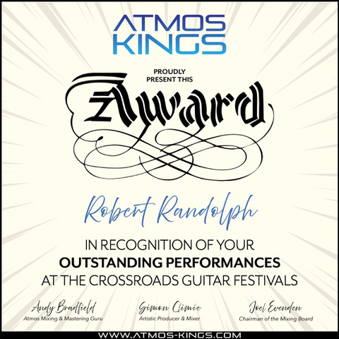 Atmos Kings proudly present this AWARD to Robert Randolph @robertrandolph in recognition of your outstanding performances at the Crossroads Guitar Festivals!
#crossroadsguitarfestival
#CGF2026
#pedalsteel
#pedalsteelgod
#pedalsteelhero
#guitarlegend
#atmoskings
#simonclimie
#dolbyatmos