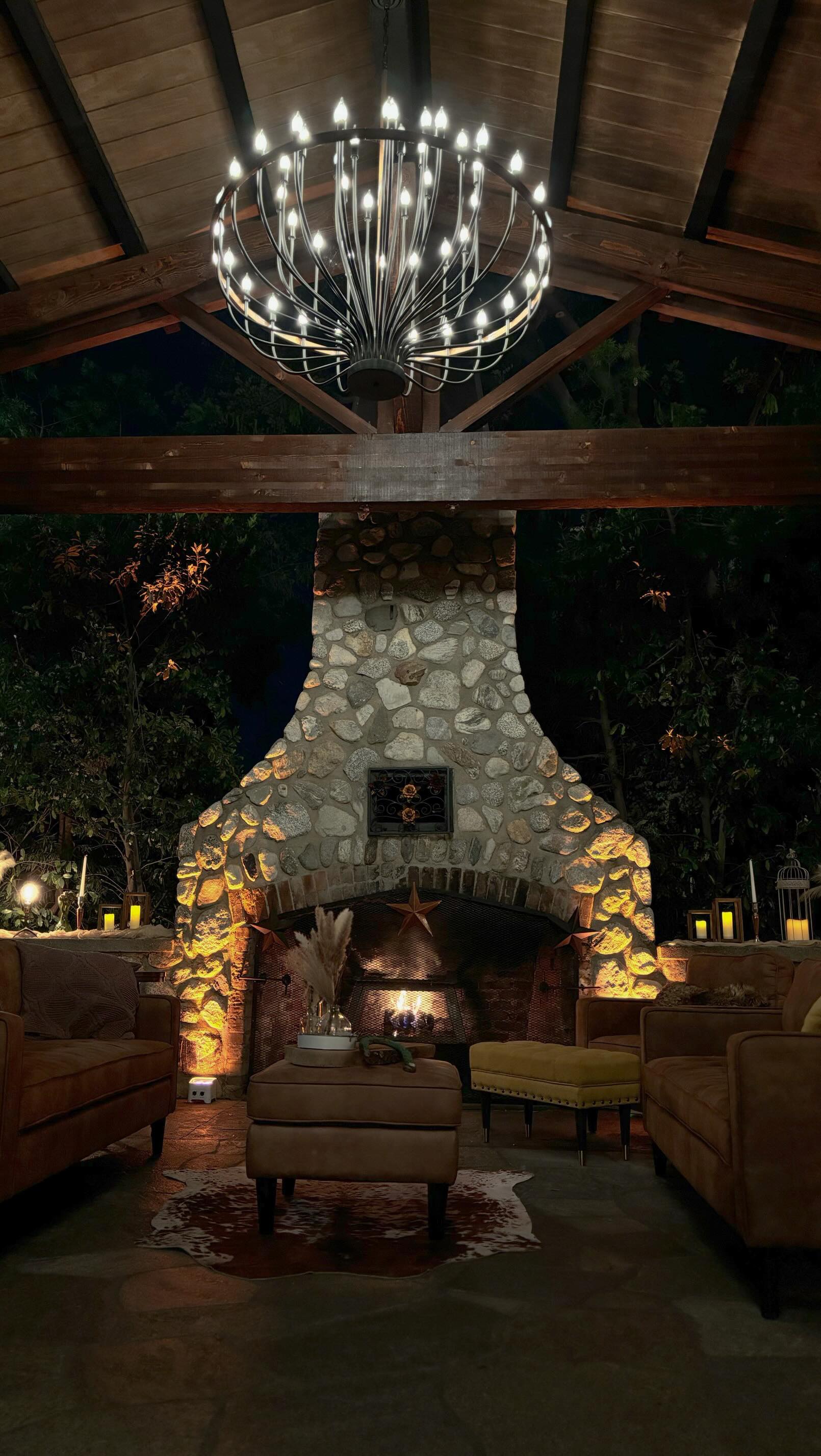 First event in our NEWLY renovated venue. Noticed the beautiful roof on the pergola with the new chandeliers.