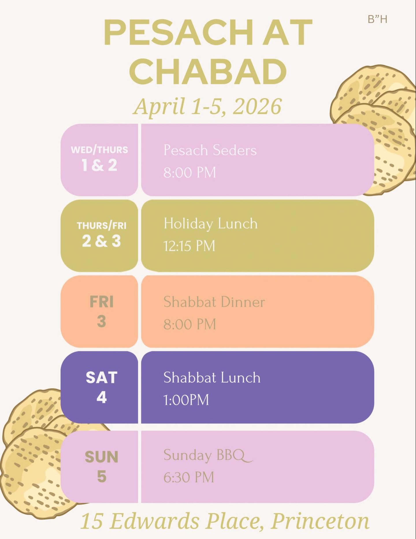 Less then 3 days. It’s here. Send your RSVP’s for Chabad’s holiday events now! ❕RSVP: Text to 609-201-1122
Seder1
Seder2
Lunch1
Lunch2
BBQ