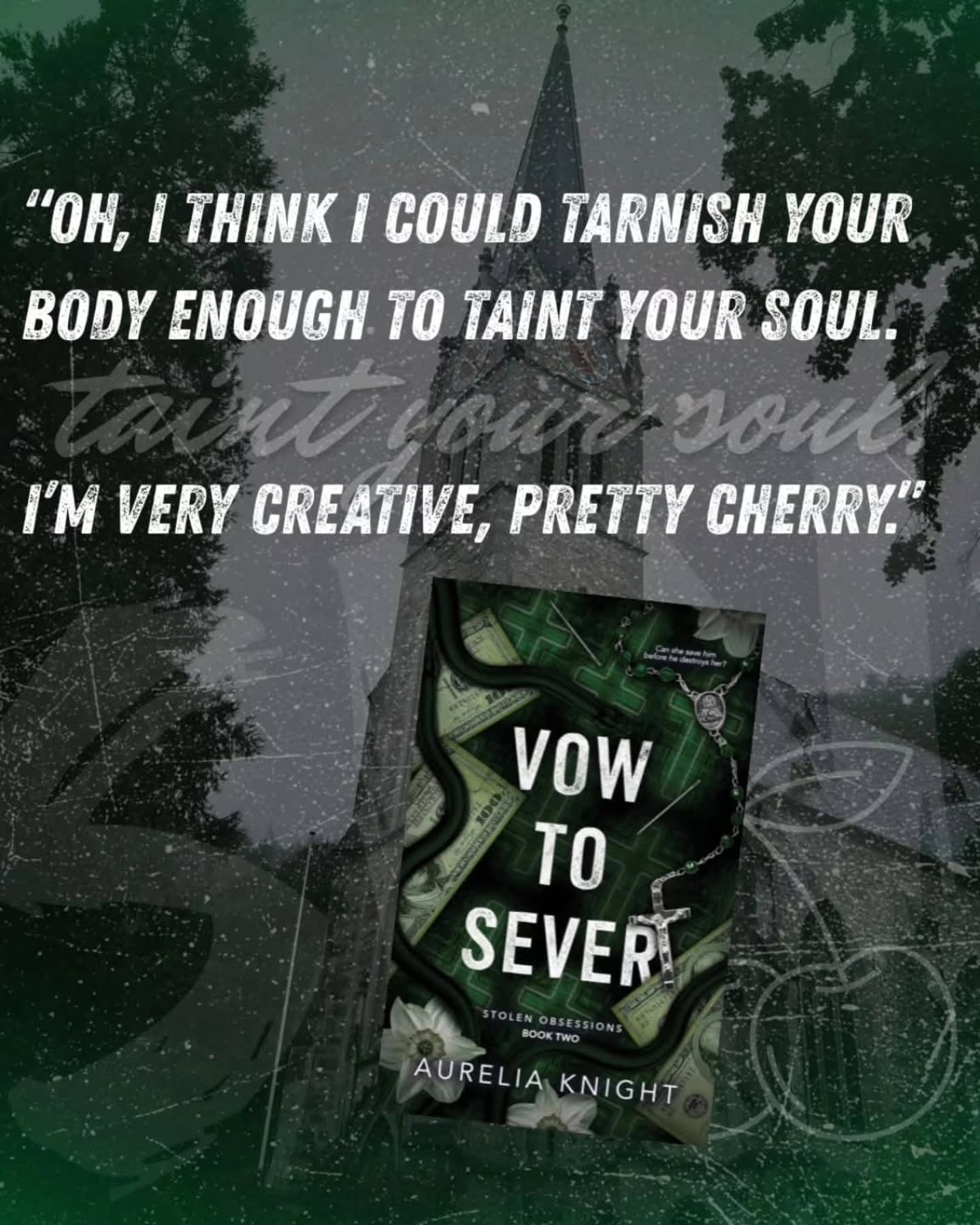 Vow to Sever
by @aureliaknightauthor
Blurb 🖤🎚
No matter how primly I fasten my habit or how far down I keep my gaze, I can’t seem to do anything right in the eyes of our convent or anyone else.
Until I meet a serial k!ll€r.
I should hat€ him for what he is, but he’s got a way into my heart. He took the r€venge I always wanted, and because of him I can finally rest easy.
Except my things go missing and my bullies drop d€ad.
There’s a mischief in his green eyes that terrifies me. He k!lls for fun, and mocks me while he does it. And when he corners me, and forces me to draw bl00d? We form a communion that cannot be undone.
But I met him for a reason. Didn’t I? Why can’t I save him?
Vow to Sever is a stand alone dark romance.
#darkromance #aureliaknight #vowtosever #romancerecs