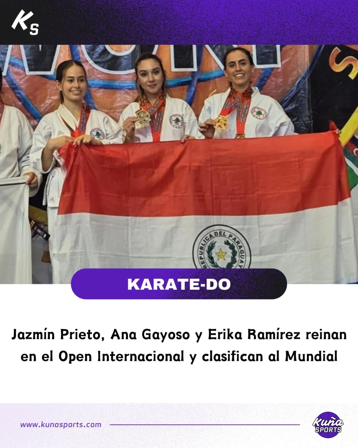 ¡Campeonas y mundialistas!😎
🥋En Catamarca, Argentina, se realizó el 4° Campeonato Internacional Open Femenino de Karate Do.
🇵🇾Paraguay marcó presencia con tres atletas, que conquistaron varias medallas y lograron el gran objetivo de clasificar al Mundial Escocia 2026.
Jazmín Prieto, categoría juvenil
🥇Kata Individual
🥈Kumite Individual
🥉Kumite Open
Ana María Gayoso, categoría adulto
🥇Kumite Individual
🥈Kata Individual
Erika Ramírez, categoría adulto
🥇Kata Individual
🥈Kumite Open
🥉Kumite Individual
🥇Kata por Equipo
👏🏻¡Felicitaciones campeonas!
#KuñaSports💜