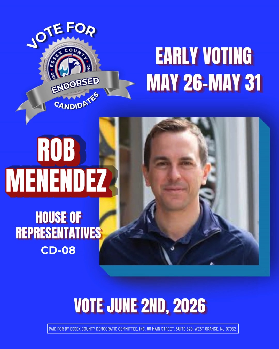 The Essex County Democratic Committee, Inc. has officially endorsed a slate of candidates who reflect the values, priorities, and vision we believe in for our communities.
Get to know @robmenendez4nj nj Congressman-CD 08
Follow us at @essecountydems and visit www.essexdems.org//2026-endorsed-candidates to learn more about the candidates running in the June 2nd Primary.
Drop #EssexDemsEndorsed in the comments below to show your support.