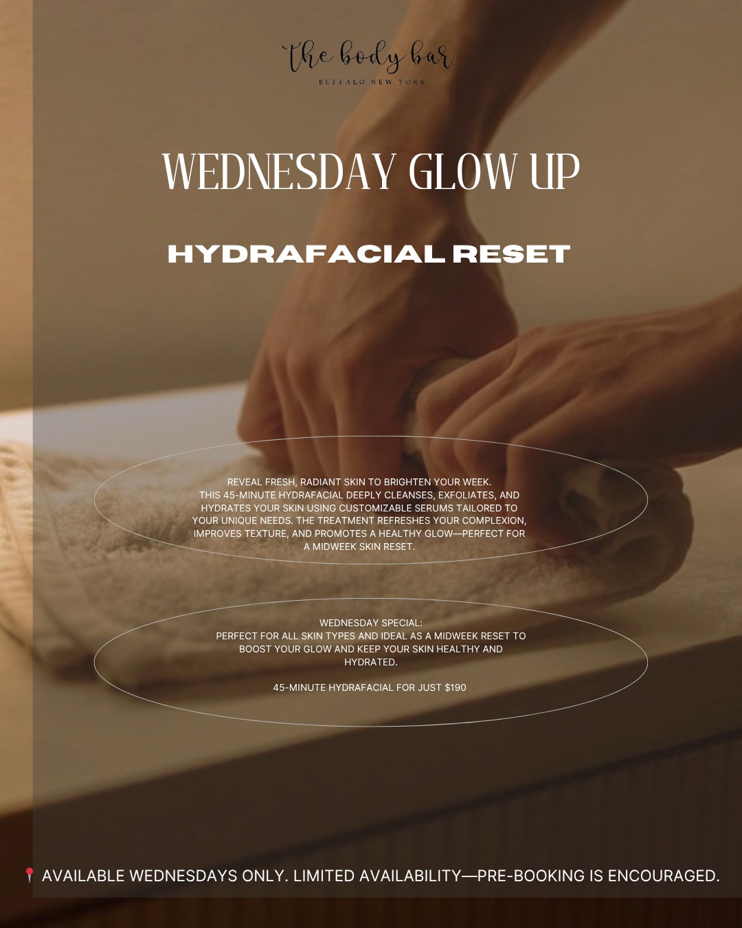 did you know we have a signature Hydrafacial special that happens every Wednesday? perfect day for you to get in to get that glow for a special rate 🥰