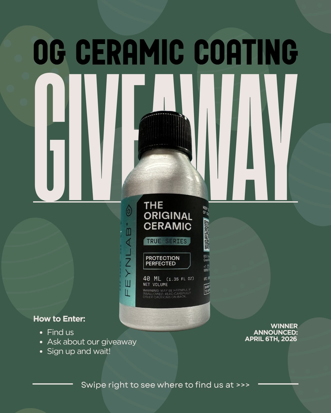 This Easter we’re giving away something better than candy…👀
.
Here’s your chance to win a FREE Ceramic Coating Installation!💎
.
Find our booth, enter to win, and we’ll announce the winner on the 6th via our Instagram story. Good Luck!🔥