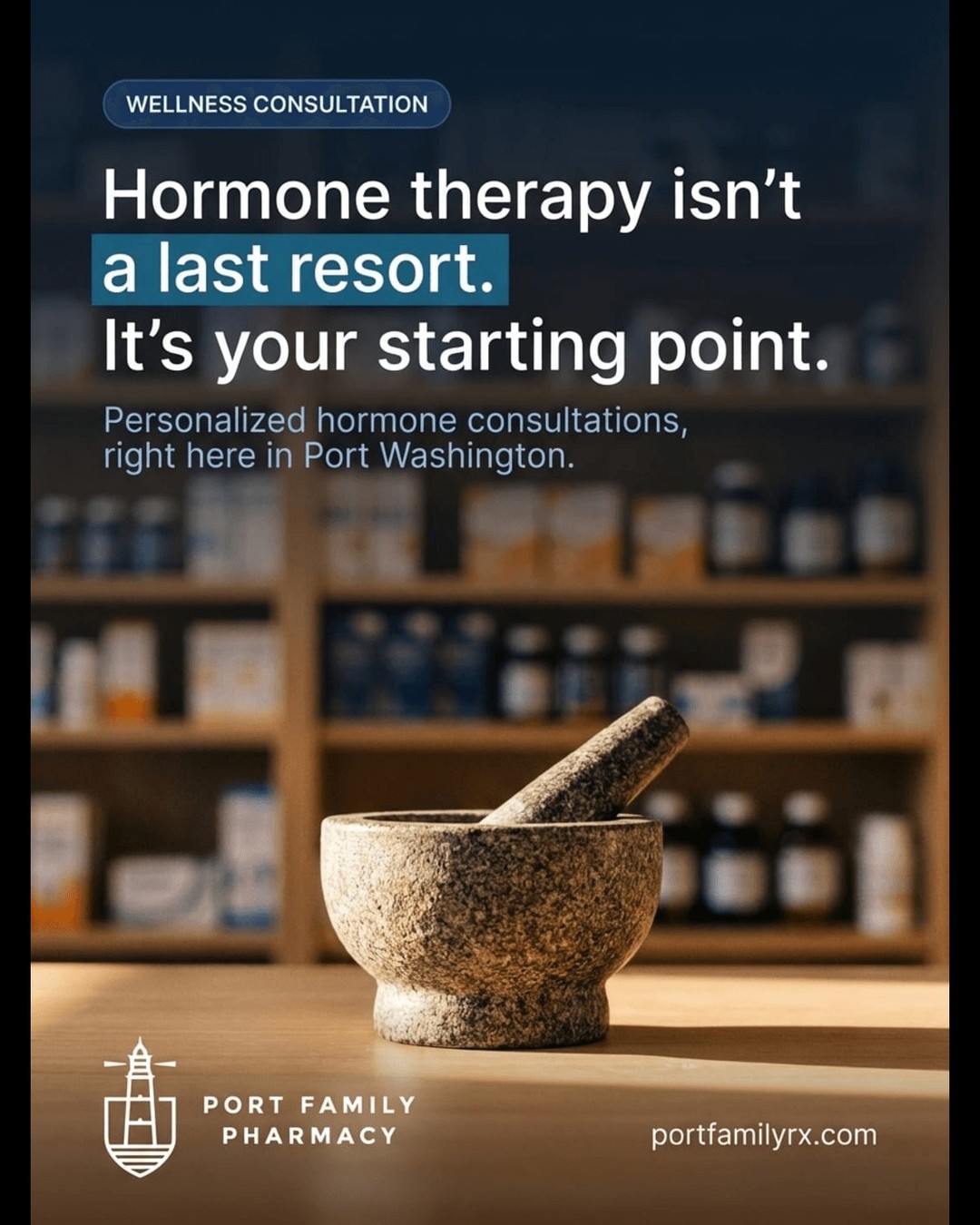 Ever thought hormone therapy could be your health starting point, not a last resort? At Port Family Pharmacy, personalized hormone consultations help you rethink wellness and take control right here in Port Washington.
