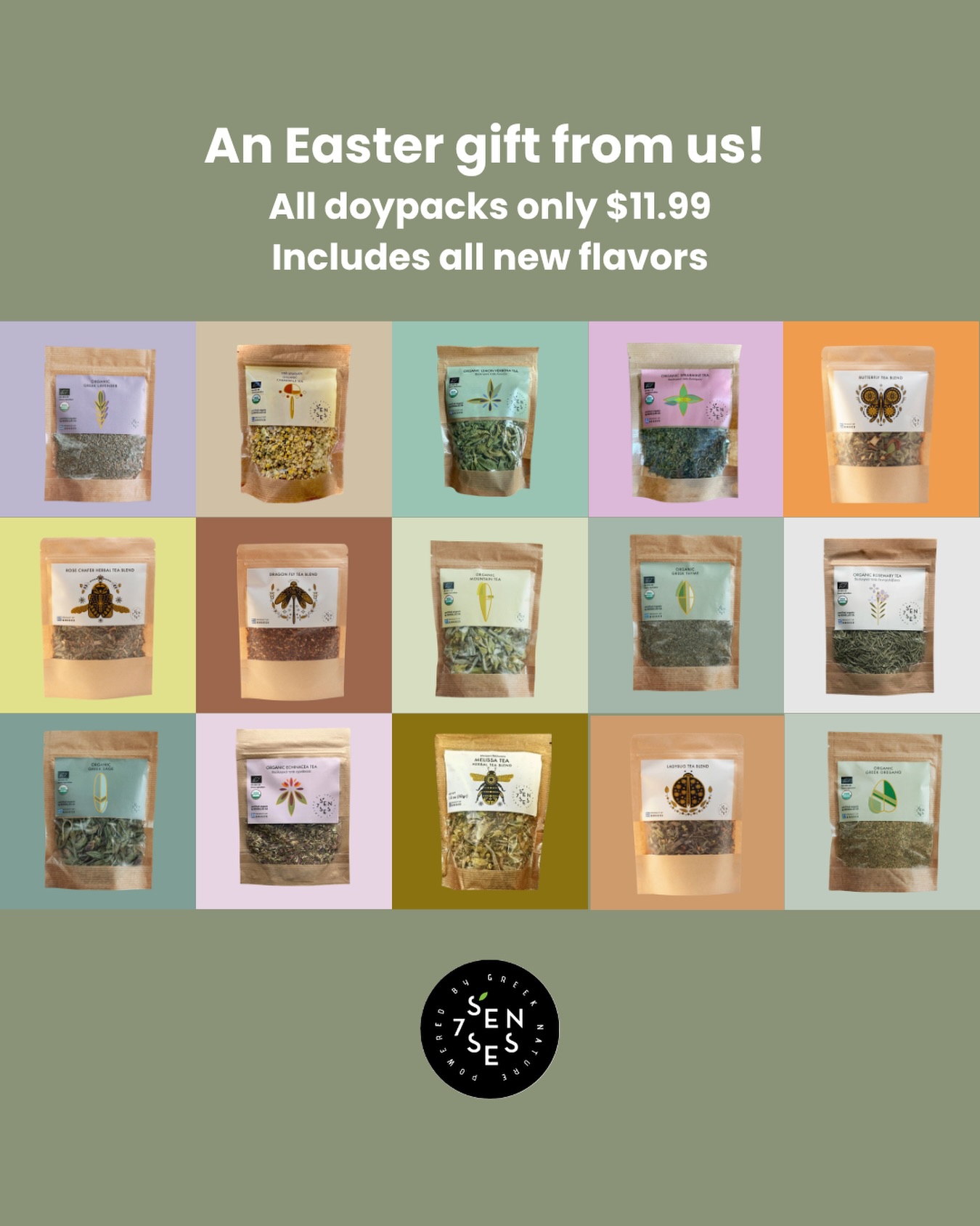 An Easter gift…from us! 🐣
All doypacks only $11.99, including new flavors!
#easterpromo #organic #tealovers #sevensensesorganic