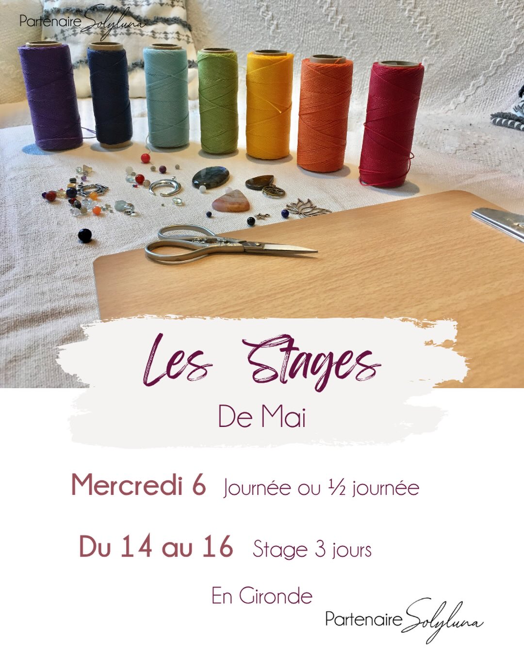 🌿Stages de Mai🌿
Quelque soit ton niveau de micro-macramé tu es la/le bienvenue !
Les stages se déroulent sur la journée de 9h à 17h, tous le matériel est fournis (fils, pierres, perles, planches …).
Le mercredi tu peux choisir de venir la journée ou la 1/2 journée ( de 9h à 12h30 ou de 13h30 à 17h)
Deux rendez-vous ce moi-ci :
- Mercredi 6 Mai
- Du jeudi 14 au Samedi 16 pour un stage de 3 jours ! (300€)
🎨 Atelier limité à 6 participantes pour un suivi personnalisé
✨ Partenaire @solyluna_macrame
📍 St Christoly-de-Blaye en Gironde
💌 Pour réserver : Lien dans la bio
Le tarif est de 110€ jour la journée et 50€ la 1/2 journée