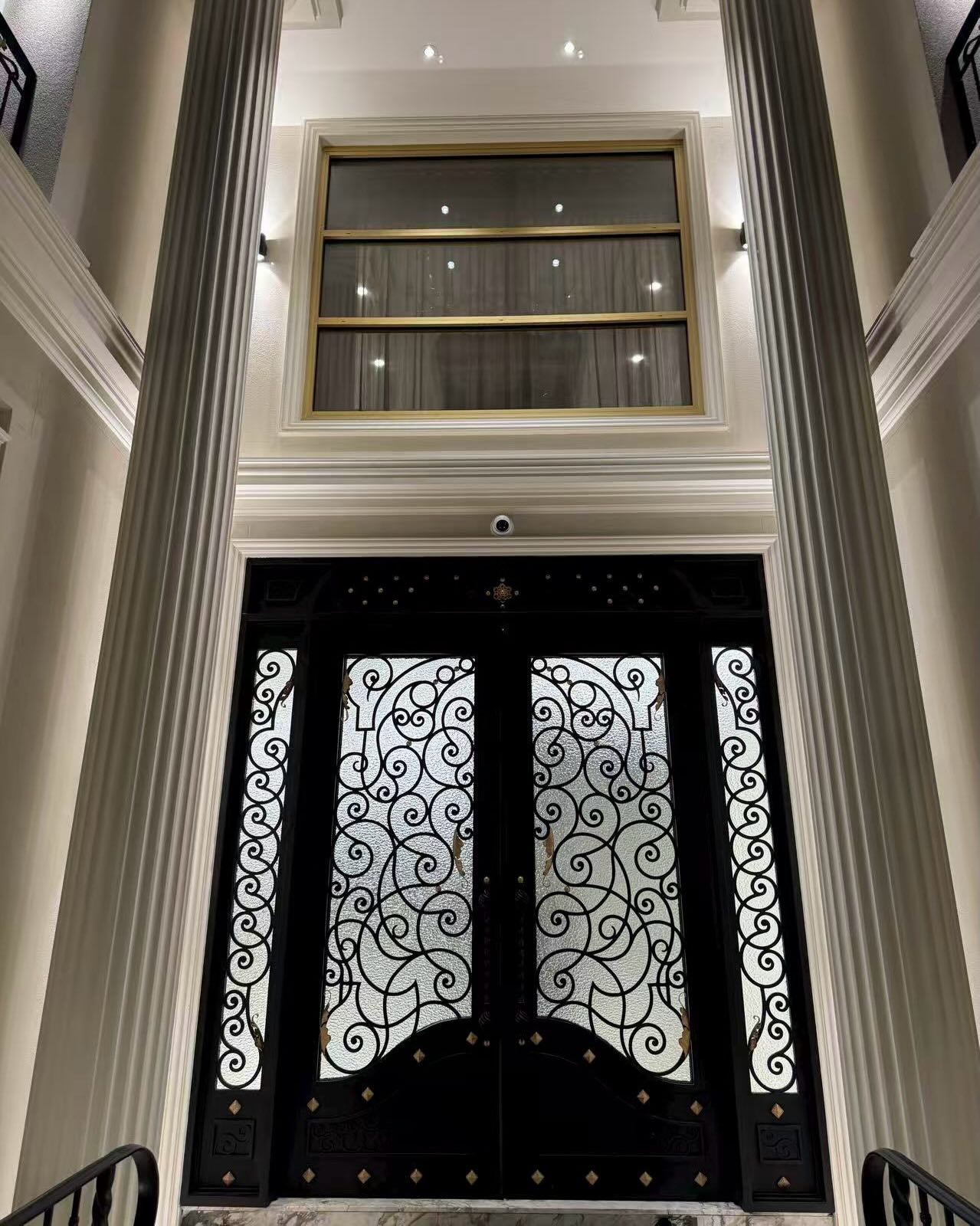 Timeless Custom Wrought Iron Door.
#Matt Black + Gold. Double-side Water Ripple Glass