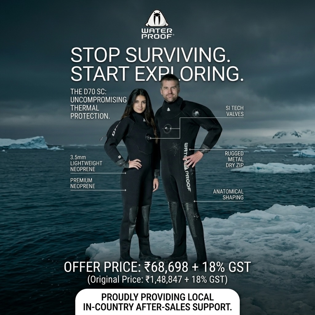 Stop surviving your dives and start enjoying them. ❄️🥶
Unless you’ve actually experienced the bite of cold water, it’s a danger that’s easily misunderstood. A wetsuit, no matter how thick, can’t stop water from absorbing your heat. The consequences? Numbness, loss of motor skills, and dangerous judgement calls.
The Waterproof D70 SC is the ultimate entry into superior thermal exploration. It is the best thermal protection you can get. This economical powerhouse completely isolates your body from the water, allowing you to stay dry, warm, and safe for much longer dives.
Wait, drysuits are expensive, right? Not this one.
We’ve counteracted the budget objection. This high-quality neoprene drysuit offers uncompromising safety, comfort, and performance (Metal Zipper, SI TECH Valves, Latex Seals, Warm Neck) at an affordable price point.
✅ We are the only providers in the country who offer dedicated, in-country after-sales support and service. That’s peace of mind, locally.
🔥 Offer Price: ₹68,698 + 18% GST
(Original Price: ₹1,48,847 + 18% GST)
Don’t prioritize price over performance - especially when it comes to safety in cold water. Upgrade your gear and your dives today.
DM or comment “DRY” for details!
#DrysuitDiving #ColdWaterDiving #WaterproofDrysuits #ScubaGearOffer #DiveIndia