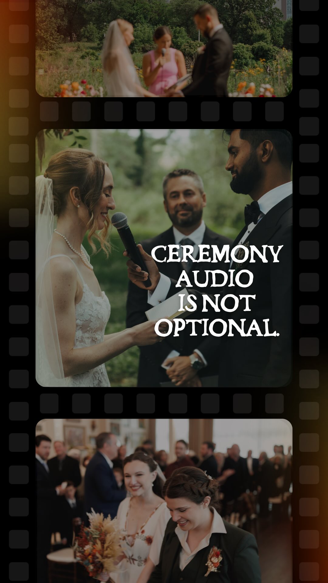 If your guests can’t hear your ceremony, they’re not part of it.
Audio is one of the easiest ways to improve the entire experience🎤
cover photos (top to bottom):
top: @audreysimperphoto
center: @elaynaranae.photofilm
bottom: @cassierosch