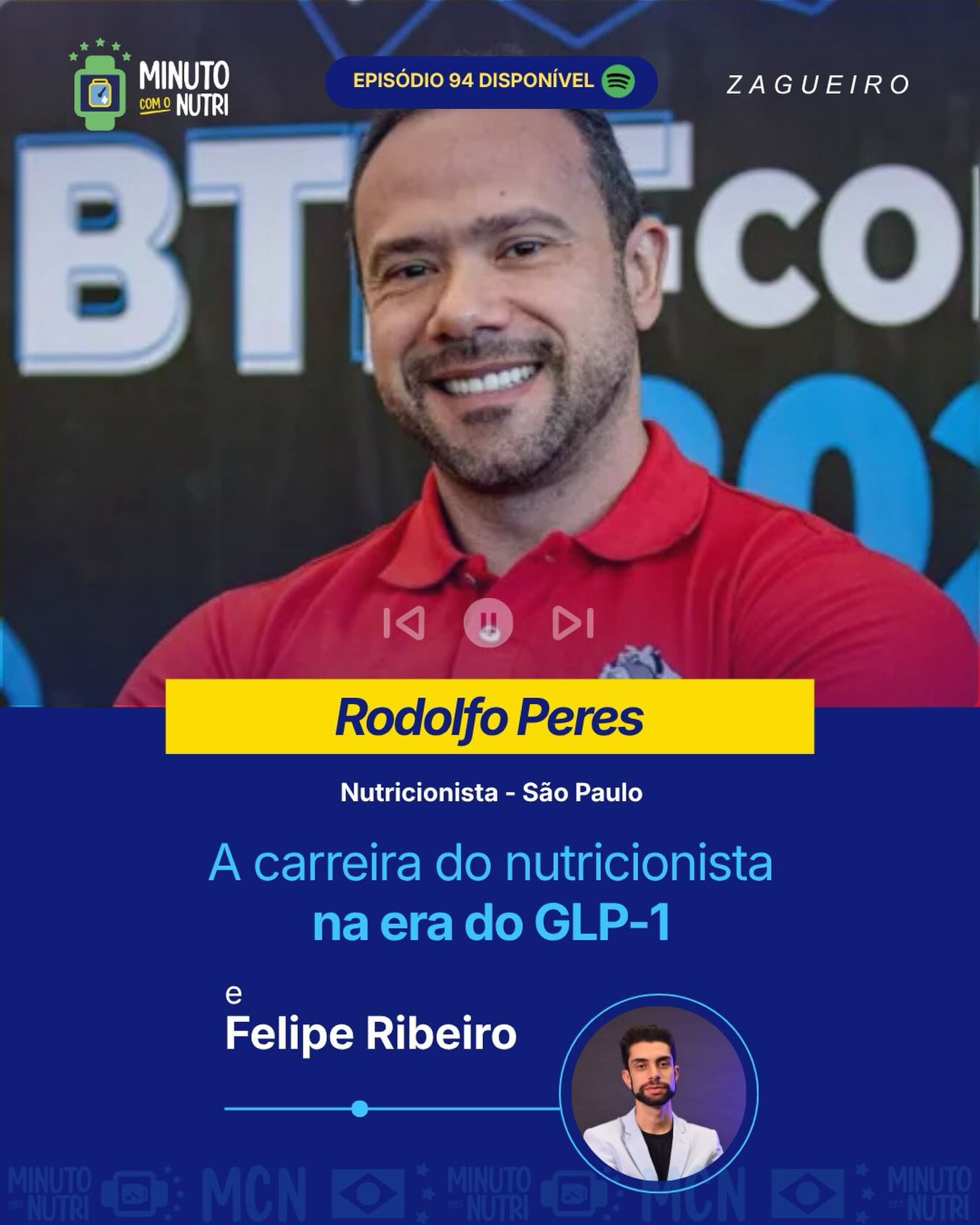 🎙️A segunda partida (episódio) da temporada do Minuto com o Nutri 4 está ar
Está no ar o segundo episódio da temporada 4 do Minuto com o Nutri Podcast, onde conversei com uma grande referência da nutrição esportiva no Brasil, um dos “zagueiros” na seleção da temporada 4 do Minuto com o Nutri, @rodolfoperesnutricionista
No episódio, conversamos sobre um tema que ao mesmo tempo, preocupa alguns nutricionistas, e enche de expectativas positivas outros. E nada melhor que conversamos sobre este momento, no qual veio para ficar, com alguém que tem vasta experência na área e já passou por muitos cenários diferentes na nossa área.
- O que esperar para a carreira do nutricionista na era do GLP-1?
- Como se preparar para este novo cenário?
Acesse o Minuto com o Nutri Podcast ao buscar no Spotify por “Minuto com o Nutri” ou “Felipe Ribeiro”, ou através do link na minha Bio. E se você ainda não segue o Minuto com o Nutri no Spotify, siga para ser notificado sempre que novos episódios forem postados (toda segunda-feira 6h), adicione o episódio à sua playlist, de 5 estrelas ao canal e aproveite o treino, o trajeto para a clínica, enquanto se arruma, ou outros momentos, e não perca por nada este episódio.
Nutrição e suplementação da ciência para a sua prática clínica, de modo leve, prático e direto ao ponto, é no Minuto com o Nutri Podcast!