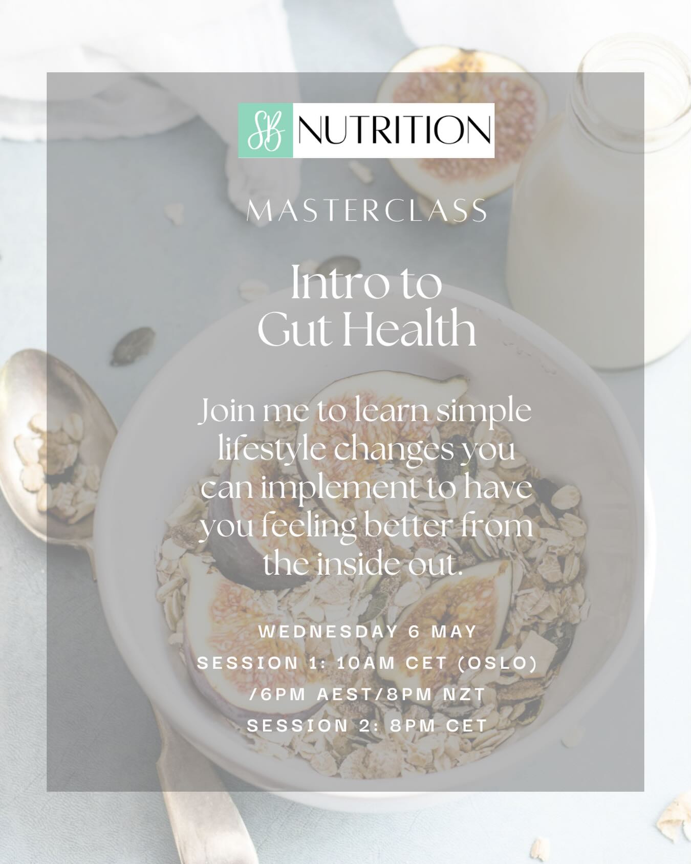 Did you miss out on my free gut health masterclass last year? Well, you’ve got another chance to join me next week!
I’m excited to be holding another ✨ Intro to Gut Health Masterclass ✨ on Wednesday 6 May.
In this free masterclass we’ll look at some common gut issues, and you’ll learn simple lifestyle changes that will help you feel better from the inside out.
You can reserve your spot at the link in my bio 👆🏼
https://tinyurl.com/SBNMasterclass