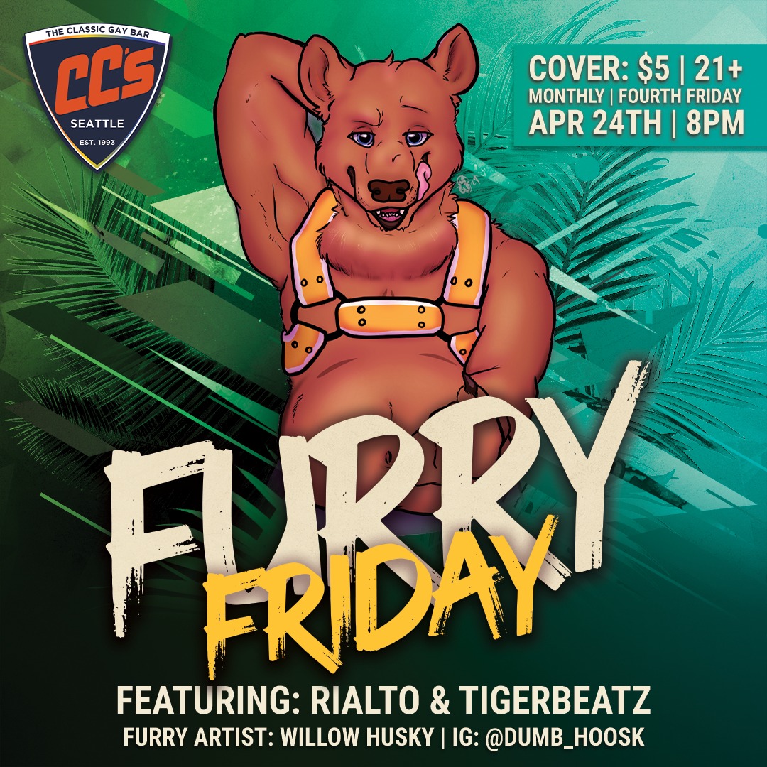 Grab your fursuit/murrsuit/onesie, pup hoods, ears, tails, and/or gear. Get your tail-wag on and enjoy some boops, tummy rubs, scritches, and nuzzles.
Furry Friday is an anthropomorphic-focused night about Fursona expression. Expect a night with great music by local DJs, DJ lighting, drinks, dancing, and socializing.
Five Slightly Furry Ciders on tap: Witches' Tree (Cherry), Screechy Peach (Peach), CinnaBear (Cinnamon), Purrrfectly Pear (Pear) and Fluffy Beans (Vanilla).
$5 Cover: Cash or Card at the door.
FURRY ARTIST: Willow Husky | IG: @DUMB_HOOSK