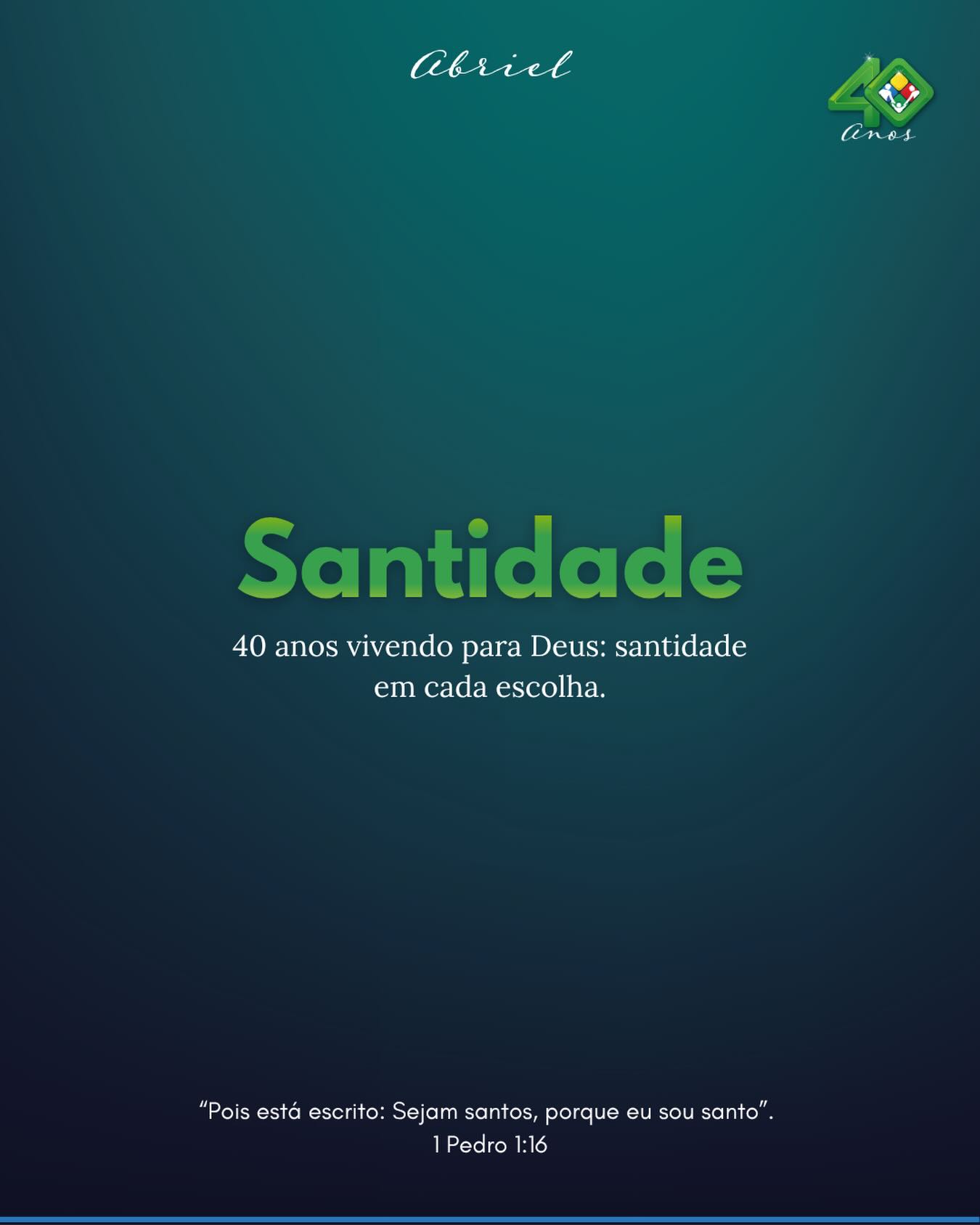Na Academia Cristã de Boa Viagem, cremos que a santidade não está apenas em grandes decisões, mas nas pequenas escolhas diárias — no caráter que é formado, nas atitudes que refletem a verdade e no coração que deseja agradar a Deus acima de tudo.
Seguimos firmes no propósito de ensinar nossos alunos a viverem de maneira íntegra, dentro e fora da sala de aula.
“Assim como é santo aquele que os chamou, sejam santos vocês também em tudo o que fizerem. Pois está escrito: ‘Sejam santos, porque eu sou santo’.” 1Pe 1.15-16
Que este mês seja um tempo de crescimento, reflexão e compromisso com uma vida que glorifica a Deus em cada passo.
#40anosacbv #academiacrista