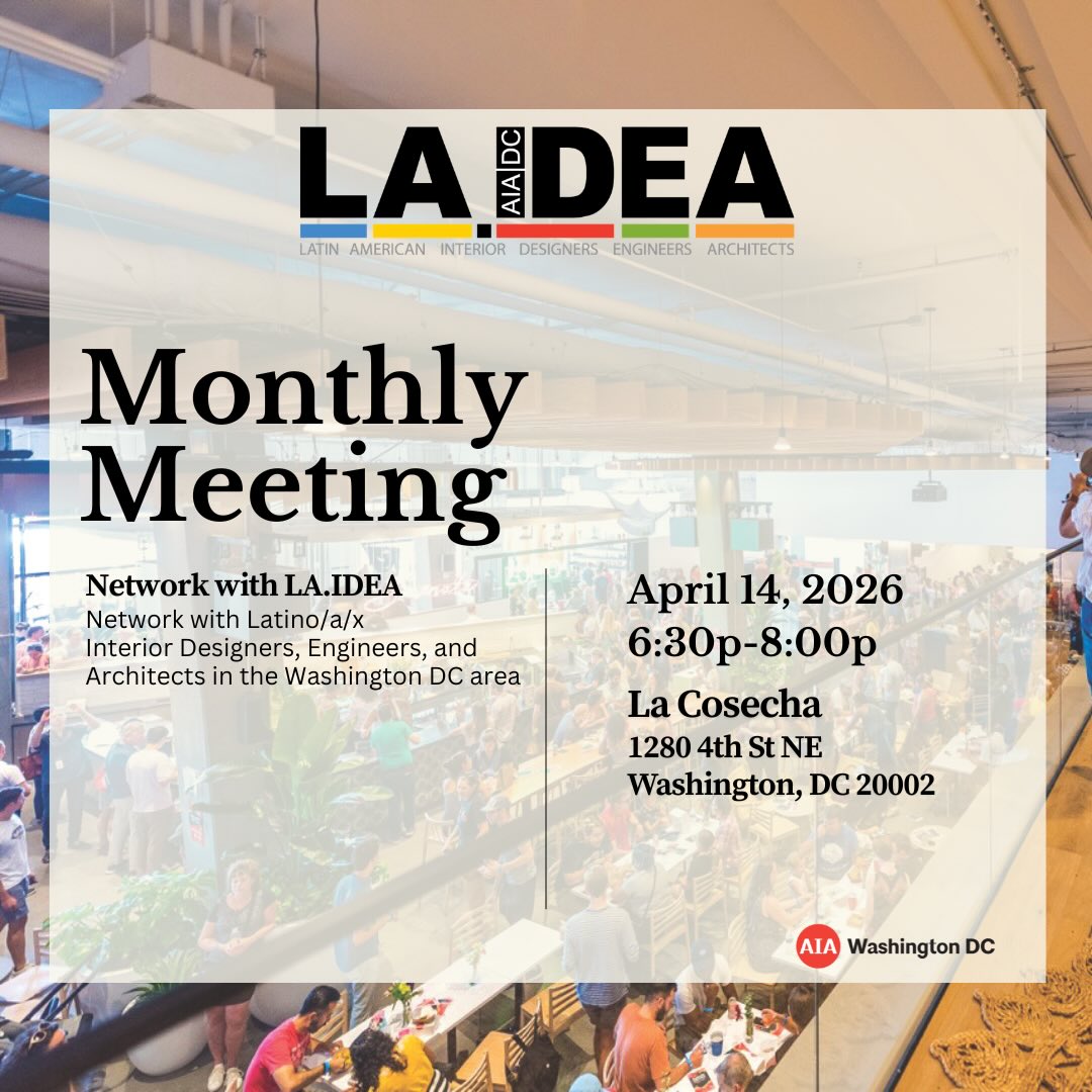 Network with LA.IDEA at our upcoming April Monthly Meeting at La Cosecha 6:30pm Tuesday April 14 2026. Join us in celebrating design and our community.
✨Come early! The first round of appetizers and drinks will be complimentary on behalf of our generous sponsors✨
#laidea #aiadc #latinoarchitects #latinxarchitects #lacosecha