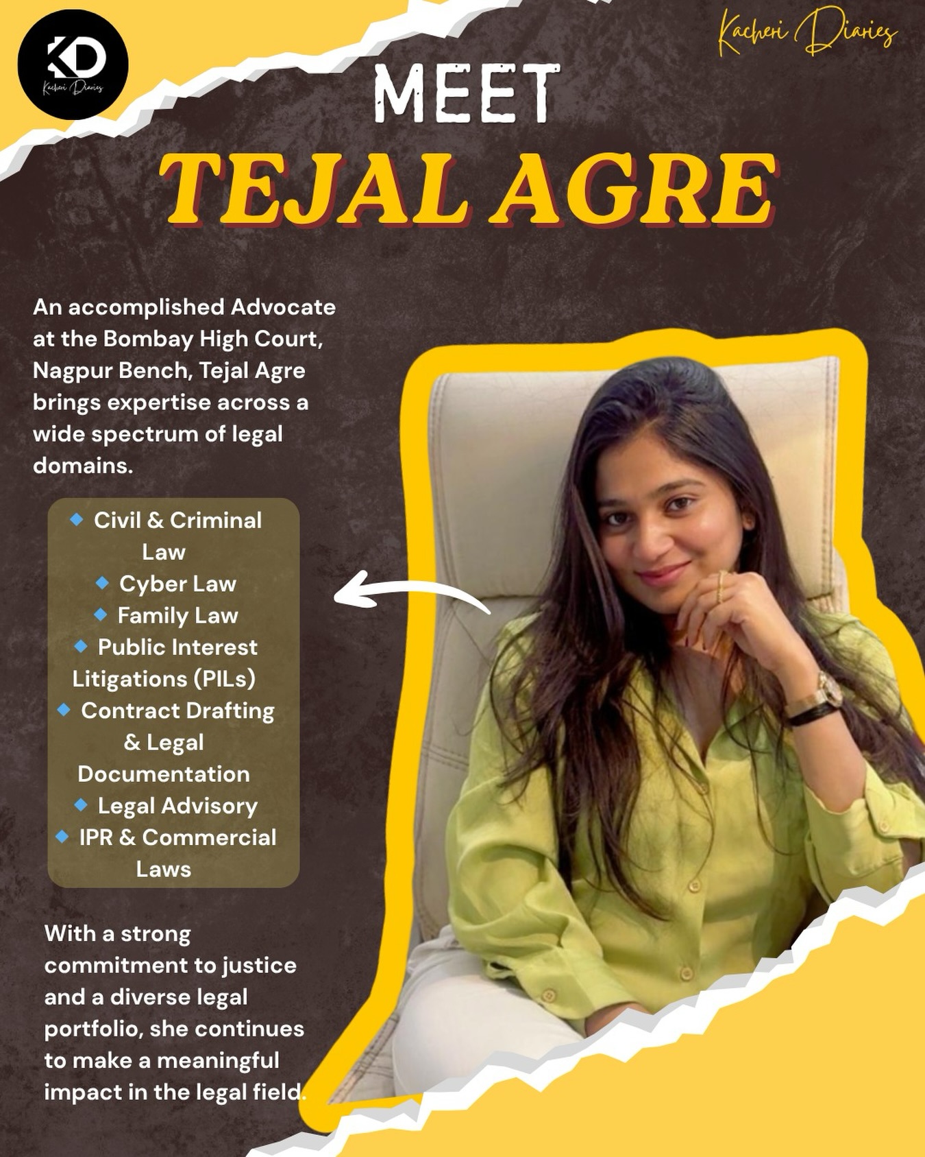 Welcoming Adv. Tejal Agre to Kacheri Diaries
We’re glad to have Tejal Agre, Advocate at the Bombay High Court, Nagpur Bench, join our community.
In our recent conversation, she shared a powerful perspective on what law really demands beyond textbooks.
That being legally right is not always enough.
What truly matters is how effectively you translate it into real outcomes.
From courtroom strategy to systemic challenges and the evolving role of legal tech, her insights reflect the realities every young lawyer must understand.
Grateful to have her as part of this journey 🤝
🔗 Read the full conversation (link in bio)
💬 Join our community (link in bio)
#KanoonSamjhegaIndia #Lawyers #Litigation #LegalTech #futureoflaw