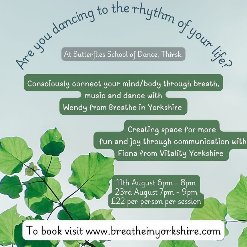 ARE YOU DANCING TO THE RYTHYM OF YOUR LIFE?
That’s right YOUR life!
Not anyone else’s!
Come and be curious!
Head over to www.breatheinyorkshire.com to find out more and book your space!
For me and you
Fi
✨🗣️💃🏼🪘