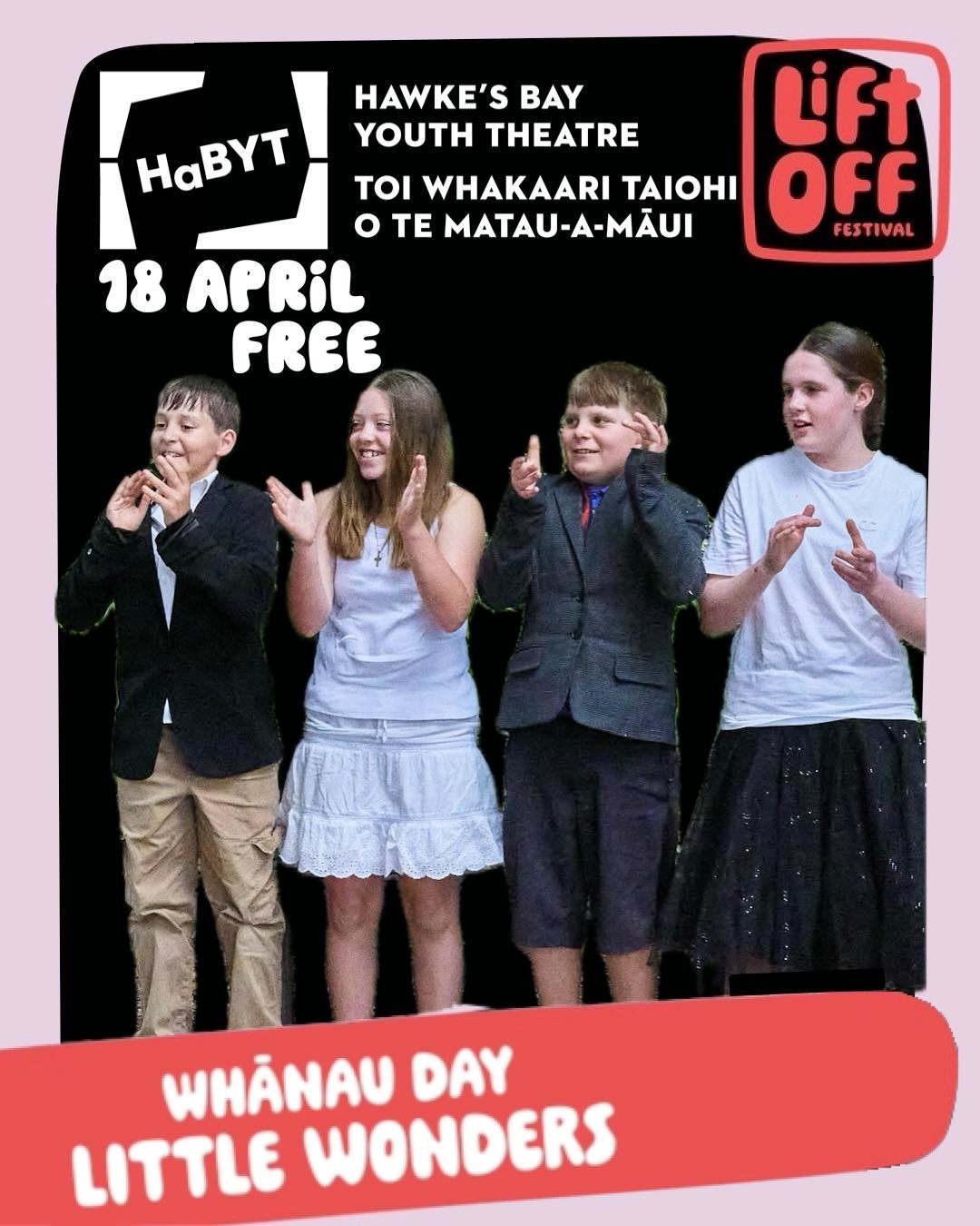 Are you ready for Lift Off? Don’t miss Whānau Day at Toitoi on Saturday 18 April!
Our Ensemble students have been invited to perform at Little Wonders -a progressive theatre experience that transforms usually unseen parts of the Opera House into playful, living performance spaces. Our tamariki will be performing pop up poetry in shifts in throughout the event.
Participating students need to be at Toitoi between 11.30am and 2.30pm. Tours commence every ten minutes between 12pm and 1.30pm. If you would like to see our tamariki perform please register for this free community event.