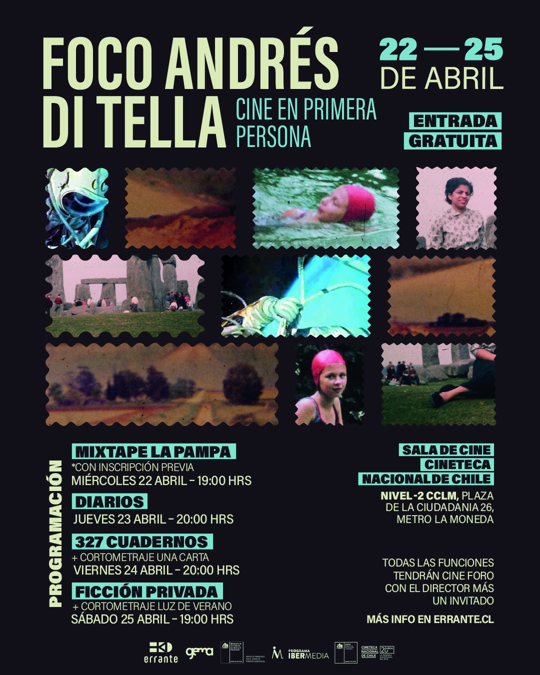 Foco Andrés Di Tella y Estreno "Mixtape La Pampa" 🌾
🎞️ La Cineteca Nacional de Chile presentará un foco dedicado al cineasta y escritor argentino Andrés Di Tella, una de las voces más singulares del documental contemporáneo latinoamericano, con el estreno de "Mixtape La Pampa" su más reciente largometraje. Durante cuatro jornadas gratuitas, el público podrá recorrer parte de su filmografía a través de una selección de películas, presentaciones especiales y cineforos con el director.
🎥 El Foco Andres Di Tella: cine en primera persona, se inaugurará el miércoles 22 de Abril con el estreno de “Mixtape La Pampa” (2023) una coproducción argentina-chilena, producida por Gema Juárez Allen y Clarisa Oliveri de @gema.films y Paola Castillo de @erranteproducciones. El documental tuvo su debut mundial en el Festival de San Sebastián y propone un viaje cinematográfico a través del territorio pampeano tras las huellas del escritor Guillermo Enrique Hudson, también conocido como William Henry Hudson, una figura marcada por múltiples paradojas.
🎟️ Funciones gratuitas del 22 al 25 de Abril, la muestra incluye la presentación performática de “Diarios” y exhibiciones de “327 cuadernos”, “Ficción privada” y cortometrajes del director, quien además estará presente en los cineforos posterior a las funciones.
📌 Exhibiciones @cinetecanacionalcl (Sala de Cine, Nivel -2)
🗓️ Miércoles 22 | 19:00 hrs.
🎥 Mixtape la pampa (Estreno)
🎟️ Inscripción previa, link en la biografía.
🗓️ Jueves 23 | 20:00 hrs.
🎥 Diarios (Presentación performática y cineforo)
🗓️ Viernes 24 | 20:00 hrs.
🎥 327 Cuadernos + Cortometraje "Una carta" y cineforo
🗓️ Sábado 25 | 19:00 hrs.
🎥 Ficción Privada + Cortometraje "Luz de verano" y cineforo
📌 Exhibiciones de "Mixtape La Pampa" en Santiago
🗓️ 26 de abril - 17:30 hrs.
📍 @centroartealameda | Arturo Prat 33
🗓️ 30 de abril - 19:00 hrs.
📍 @cineccc | Raulí 581.
🗓️ Del 13 al 17 de Mayo | 18:00 hrs.
📍 Centro Cultural @matucana100 | Matucana 100.
#ErranteProducciones #CineChileno #CineDocumental #Largometraje #Documental #Cine #Memoria #CineLatinoamericano #CineArgentino #CineNacional #AndresDiTella #Documental #Argentina #Chile #Coproducción @andres_di_tella