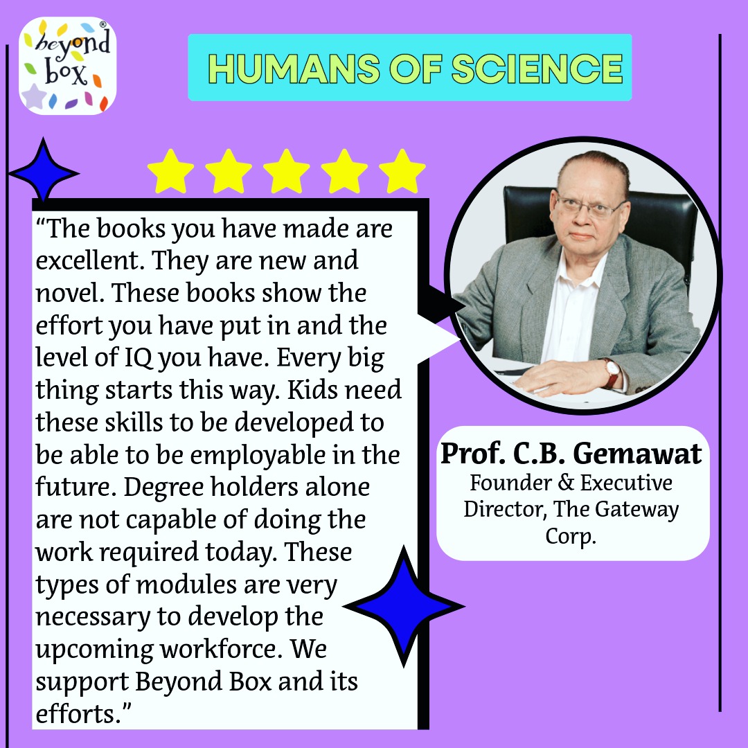 Receiving a review from the Founder and Executive Director of The Gateway Corp is a proud moment for us. To have such distinguished support from Prof. C.B. Gemawat.... 👏🎉❤️
#steameduaction #testimonial #sciencekids #beyondbox #reviews