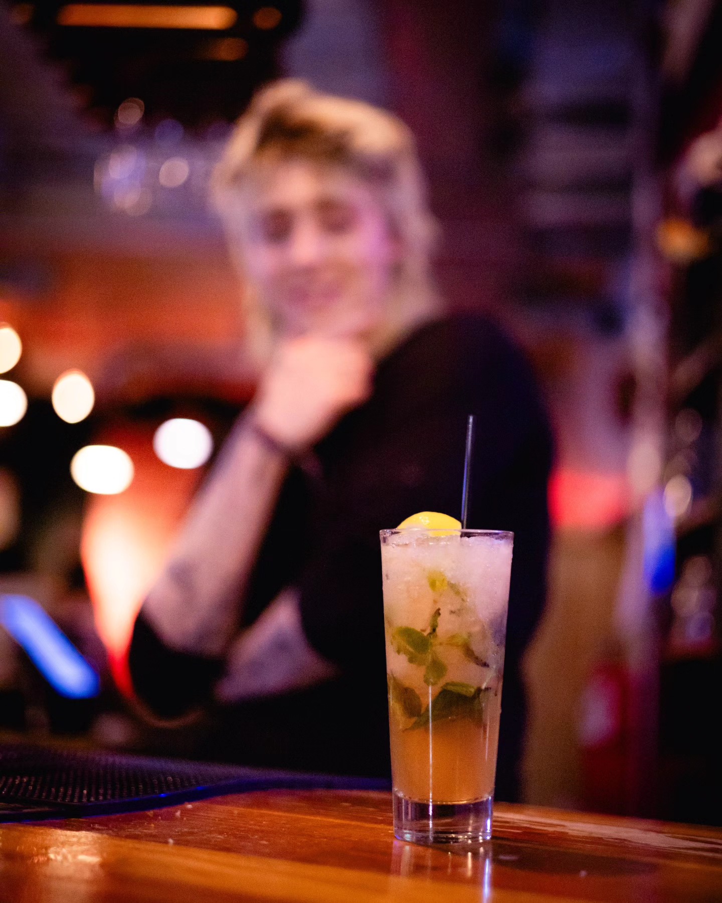 Here at the Toad, we're always serving...
some mighty delicious cocktails, that is! That Summer Storm sure is lookin' mighty fine. Made with rum, ginger beer, fresh mint, a squeeze of lemon, and a dash of bitters, this cocktail was lovingly crafted by our lovely Bella!