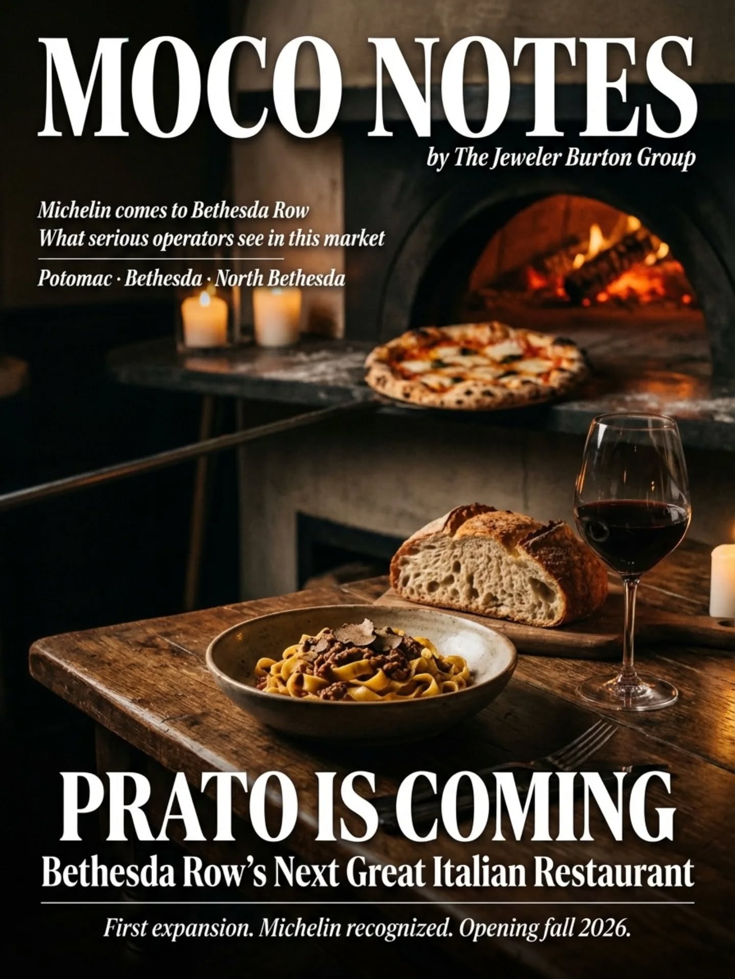 For 14 years, Prato never opened a second location. Then they found Bethesda. The acclaimed Italian restaurant, Michelin Guide-recognized, one of Florida's most enduring dining institutions is bringing its first-ever expansion to Bethesda Row this fall, taking over the Matchbox space on Woodmont Avenue.
When an operator with that kind of track record bypasses every other market and lands here, it reflects something real about who lives in this corridor and what this neighborhood is worth.
This week's MoCo Notes breaks down the story and what it means if you own or are thinking about buying in downtown Bethesda.
Full story at the link in bio 🔗
Save this and share it with someone who's been watching this market then reach out to us directly.
#JewelerBurtonGroup #CompassRealEstate #MoCoNotes #DMVRealEstate