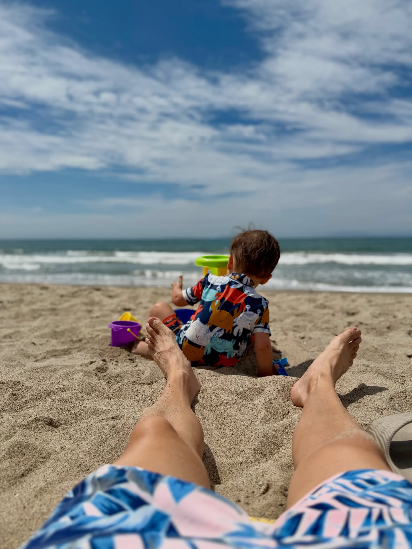 Son on a beach.