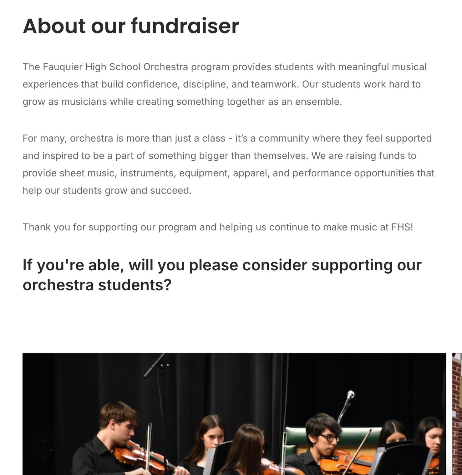 FHS Orchestra’s fundraiser is LIVE! 🎻 Every donation helps support instruments, music, and opportunities for our students.
If you’re able, please consider donating or sharing! Click the link in our bio for more information.