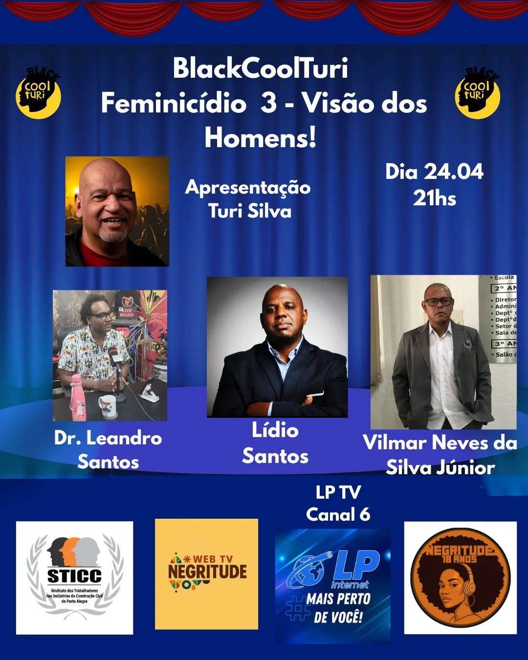 O STICC EM PAUTA: COMBATE AO FEMINICÍDIO ⚖️✊
Hoje, dia 24/04, às 21h, o nosso Diretor Vilmar Neves da Silva Júnior participa do programa BlackCoolTuri, trazendo a visão dos homens no debate urgente sobre o enfrentamento ao feminicídio.
É o STICC presente em discussões fundamentais para a construção de uma sociedade mais justa e segura para todas as mulheres.
Não perca essa participação especial!
COMO ASSISTIR:
📺 TV: Negritude TV WEB (Canal 6 da LP Internet)
🌐 Site: www.radionegritude.com
📲 App: Negritude Web Brasil (Disponível na Play Store)
🎥 YouTube: @NEGRITUDEWEBBRAZIL
Baixe o aplicativo Rádio Negritude Brasil, acompanhe nossa TV WEB e fique por dentro da cultura negra no Brasil e no mundo!
#STICC #SindicatoForte #DiretoriaSTICC #VilmarNeves #FeminicídioNão JustiçaSocial CulturaNegra NegritudeWebBrasil DebateNecessário