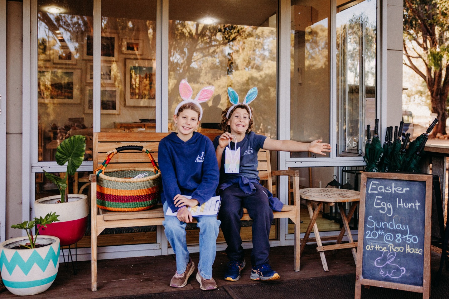 For our in-house guests staying this weekend….our trusty-egg laying, potential egg-eating-on-the-job, kids, will be hosting our annual Easter egg hunt this Sunday morning! Meet them at the Roo House, straight after animal feeding. We’ll provide the bags but feel free to find some bunny ears for your kids 😉.