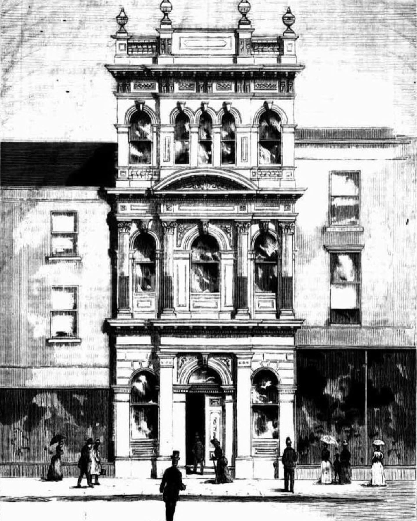 Here are a few images of the very fine and distinctly narrow urban survivor from Sydney CBD's intensive redevelopment during the 1880s 'boom'—the former Haymarket Permanent Land, Building, and Investment Company office on George Street. Built in 1889 for a then-financial juggernaut, the facade of the chambers utilised the 'best Pyrmont stone' and the 'Italian style' (Sydney Mail, 23 March 1889, p59). Architects were the city-based practice of Clifton and Senior, who we are still digging into.
The 'giant' Doric pilasters on the ground floor in the published perspective and surmounting urns/vases are long gone, but thankfully for the #publicrealm the two upper levels have made it intact, decorated with semi-fluted Corinthian-order engaged columns and pilasters and a carved entablature with a semi-circular pediment of the first and second levels stand proud.
We are providing advice on the conservation and internal adaption of the upper floors.