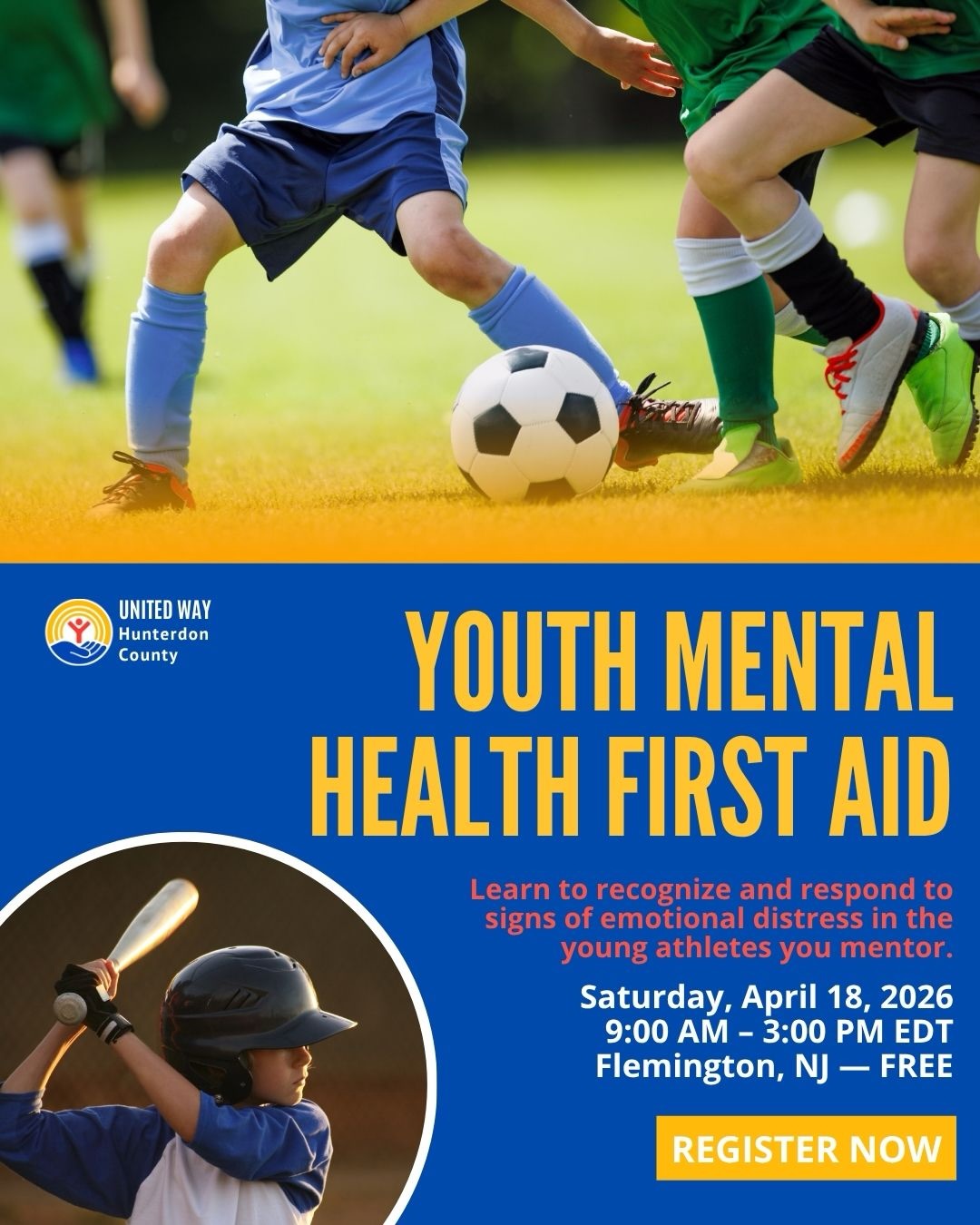 April is full of opportunities to learn, connect, and make an impact in our community!
Here’s what’s coming up this month at United Way of Hunterdon County:
📅 April 18
⚽ Youth Mental Health First Aid (In-Person)
Learn how to recognize and respond to signs of emotional distress in young athletes.
📅 April 18
💻 Mission Control: Board Leadership Training (Online)
Build the skills and confidence to serve on nonprofit boards with purpose and impact.
📅 April 21
🍳 Cooking Together / Cocinando Juntos (In-Person)
A bilingual cooking class bringing neighbors together through food, culture, and connection.
📅 April 22
💰 Start with Smart Budgeting (Online)
Take control of your finances with practical, easy-to-use tools—no experience needed.
Learn more and register at the link in our bio! 👆