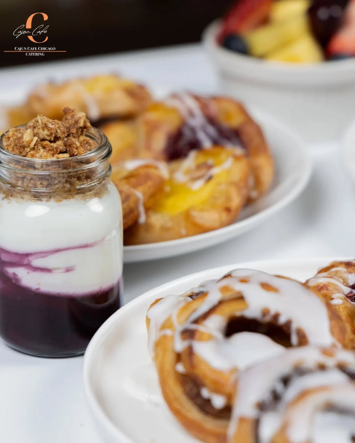 Continental Breakfast = Morning Glory
Breakfast pastries, greek yogurt parfait with berry compote, and fresh seasonal fruit.
Perfect for office mornings, breakfast mixers, or just because.
#CajunCafeChicago #ChicagoCatering #CorporateCatering #BreakfastCatering #ChicagoEvents