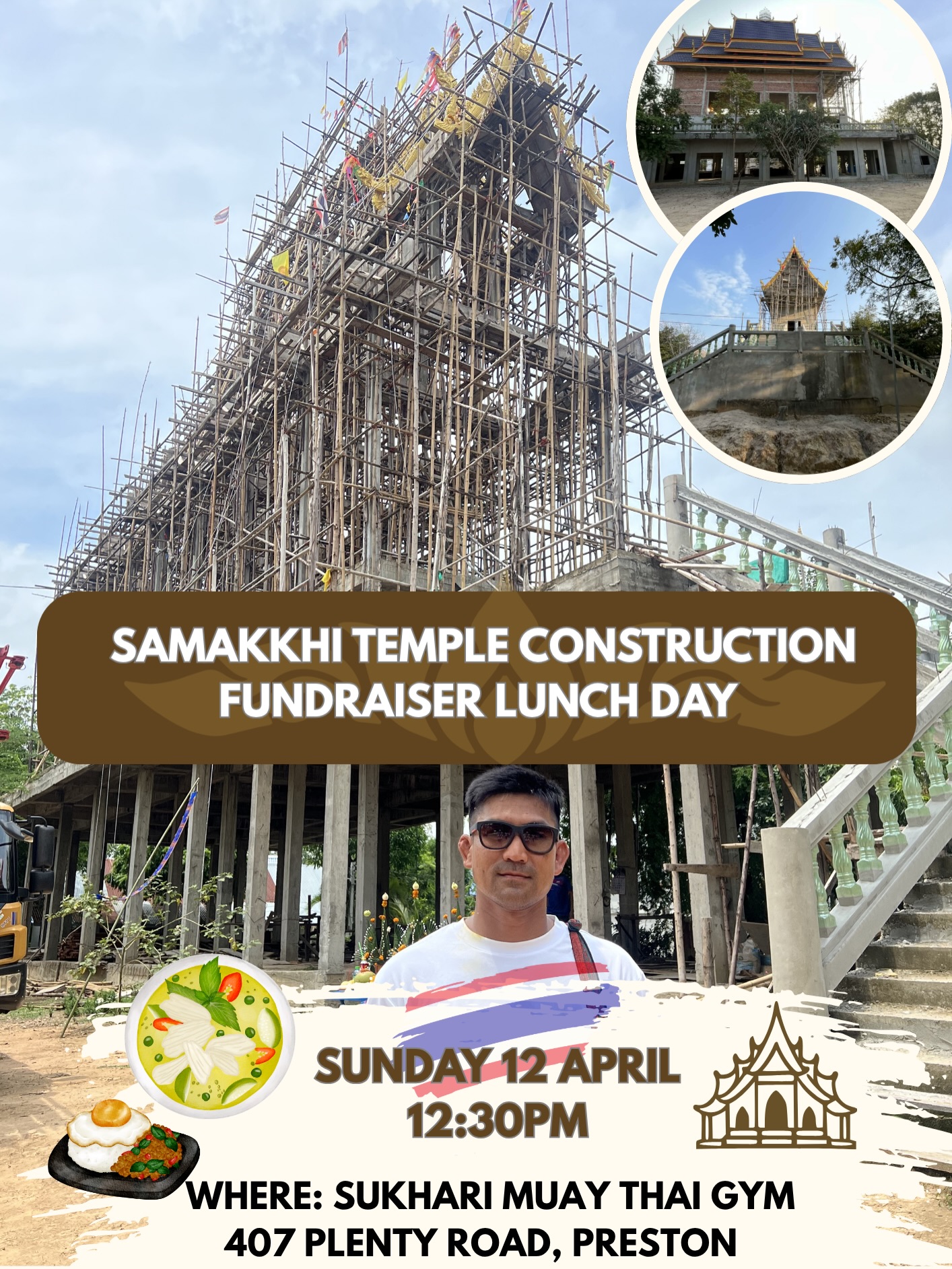 Fundraiser Lunch this Sunday 12th April at the gym. All funds raised will go towards completing build Samakkhi Temple in Thailand. All welcome 🫶🏻
