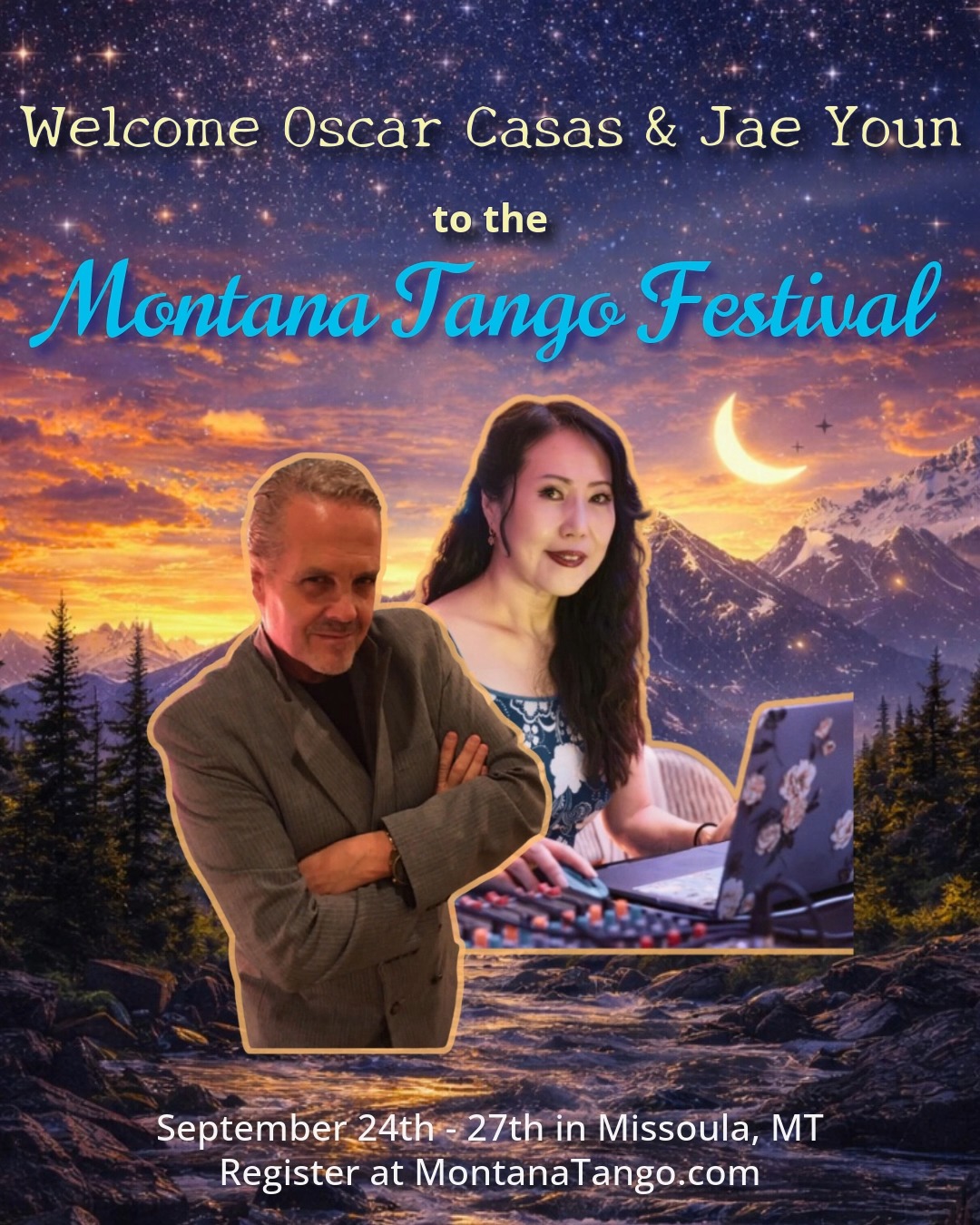 The Montana Tango Festival is so excited to welcome Oscar Casas and Jae Youn to Missoula in September.
@oscar_casas_art has a distinct style both in his dance and his teaching. He teaches with energy and humor, emphasizing concepts in the art of improvisation.
@jygtango is the founder of Tango Utopia in the greater Raleigh/Durham area. She is recognized as one of the premier teachers, dancers, and DJ's as well as the organizer of the monthly Milonga Utopia and the weekly practicas.
Our lineup of maestros for the festival just keeps getting better and better! Don't miss out on the friendliest tango fest in the west! Register today at MontanaTango.com.
#montanatangofestival #montanatango #argentinetango #tangofestival #friendliesttangofestinthewest