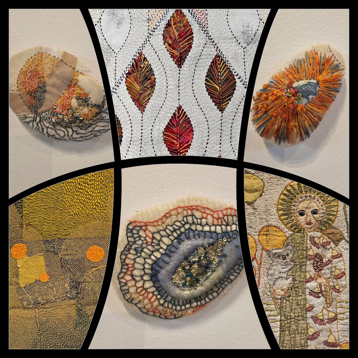 New blog on lpe-designs.co.nz/post/the-timelessness-of-stitch-exhibition
Images: three pieces of Wilma Simmons @empress.wu.designs "Meditations on Mercator
Bottom left:" That Familiar Golden Butter Smell" by @lindzeanne
Bottom right: "Bush Sentinelle: Coastal Eucalypt" byDijanne Cevaal
Middle top: Stitched Memories by... Me😊
#timelesstextiles #textileartexhibition #stitch #slowstitching #stitchedart