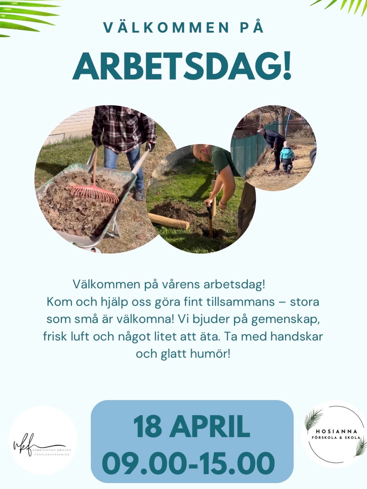 18 april har vi arbetsdag på skolan och förskolan och vi hoppas att så många som möjligt vill komma och hjälpa till! Tillsammans kan vi göra skolgården ännu bättre och roligare för våra barn. 👧🏼👦🏽
Vi kommer bland annat att bygga nya saker utomhus, måla, sätta ihop möbler, kratta och putsa fönster. 🖌️🔨🪛 Alla insatser, stora som små, är varmt välkomna! Vi bjuder på fika och en lättare lunch ☕️