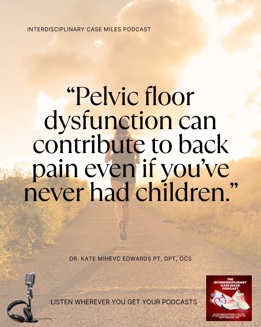 Low back pain is something that contributes to so many running injuries either directly or indirectly. I see it in clinic all the time. But low back pain is one of those injuries runners often brush off.
This episode is about low back pain in runners and the question so many runners ask: is the pain coming from running, or is something else contributing to it? We walk through the case of a 41-year-old half marathon runner entering perimenopause and talk about how stress, sleep, hormones, fueling, pelvic floor function, breathing mechanics, hip mobility, and core stability can all play a role.
Listen to episode 17 of the Interdisciplinary Case Miles wherever you get your podcasts, and share this episode with a friend, runner, coach, clinician, or medical professional who would find it helpful.
#InterdisciplinaryCaseMiles #RunningMedicine #PhysicalTherapy #SportsPhysicalTherapy #RunningInjury BackPain LowBackPain WomensHealth Perimenopause PelvicFloor SportsDietitian RunnerHealth