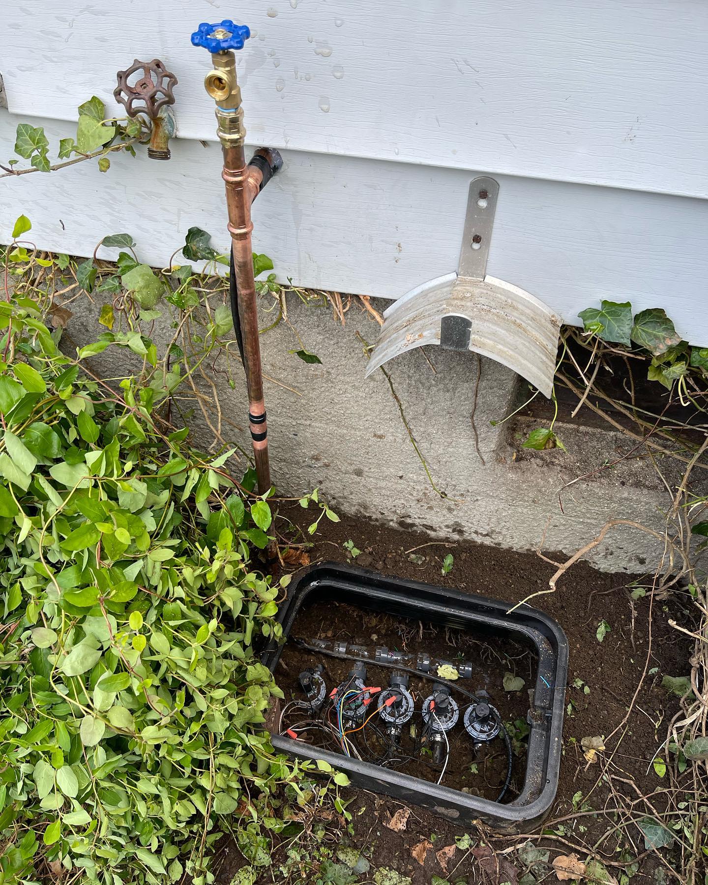 Five zone install for front lawn (and small back lawn) coverage. Installed a new ball valve house shutoff valve, and a DCVA backflow. Credits to Justin w/ the beautiful copper work 🤙
#ample #irrigation #lawn #sprinkler #sprinklers #lawnsprinklers #lawnirrigation #installation