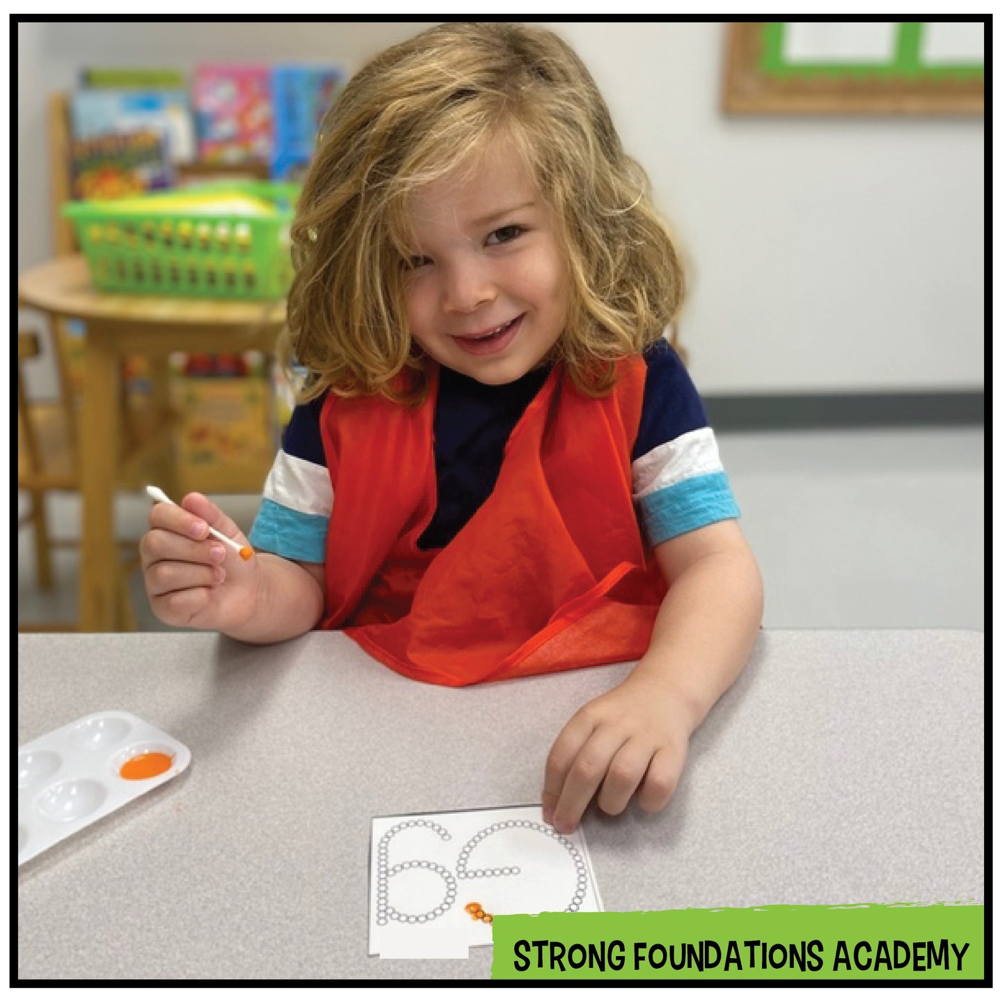 Look at this cutie! Q-Tip Painting is an excellent way to practice fine motor skills and develop sensory function.
Don’t miss out on your chance to start your child’s educational career in a warm and caring environment where highly qualified and certified teachers nurture your child’s love of learning.
#BestofChandler #ChandlerMoms #GilbertMoms #EastValleyMoms #ChandlerAz #AzKids #StrongFoundationsAcademy #ChandlerKids #GilbertKids #ArizonaKids