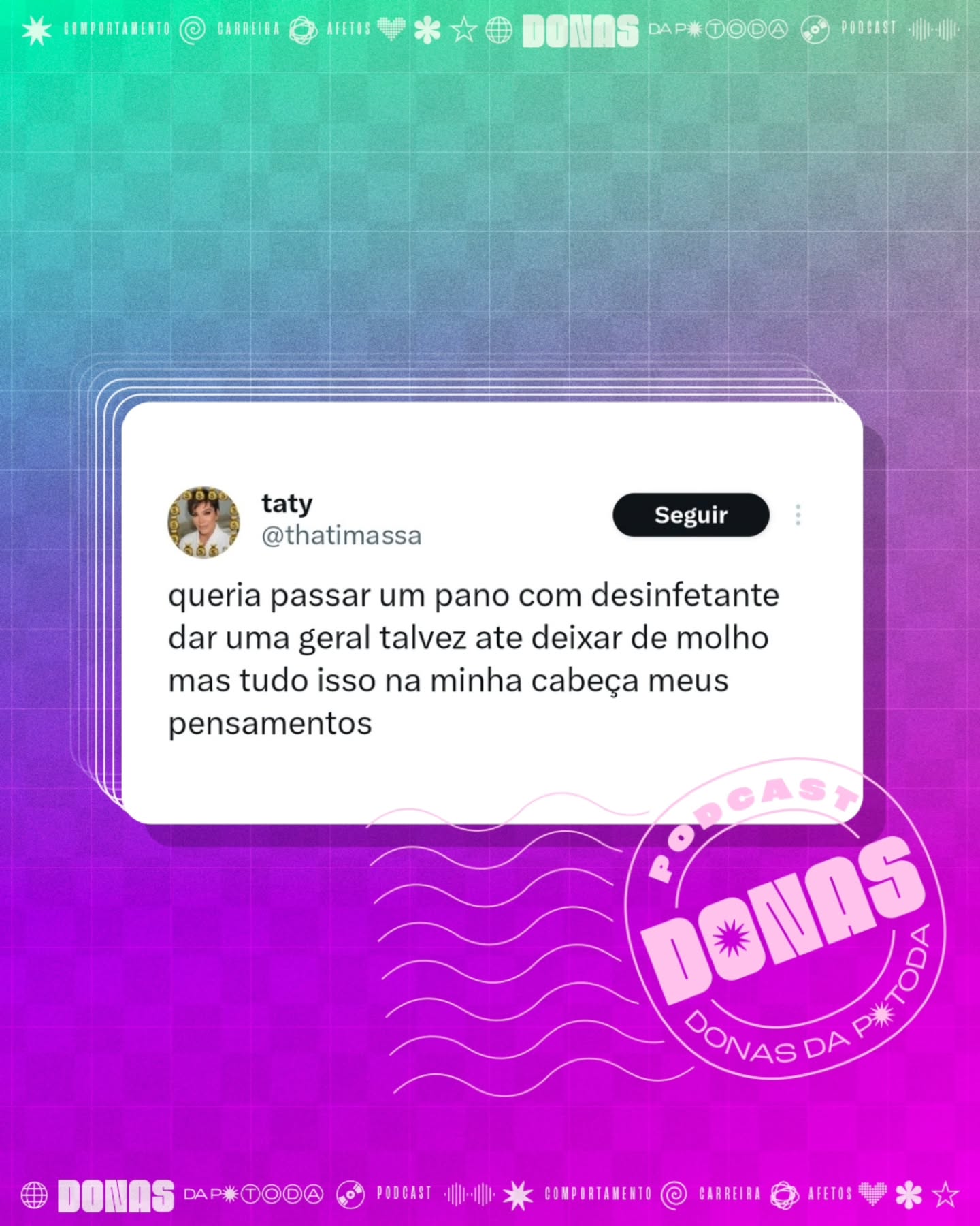 Segunda-feira, 13 de abril de 2026. Prontas para mais uma semana e mais uma curadoria de tweets?
Nesta terça tem episódio novo no ar. Aproveita para seguir o Donas e avaliar com 5 estrelas no Spotify e na Apple Podcasts.
Contribua com a nossa campanha de financiamento coletivo em apoia.se/donasdaptoda e receba conteúdos exclusivos, brindes e muito mais
#donasdaptoda #podcasts #mulherespodcasters