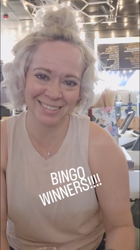 Winner winner! Thank you to everyone who came and took a free class and participated in #bingo 🥳 Here are our winners:
.
.
@lexi_noelle_turner @kassers @kylieforniagirll @ang.glade.pedersen