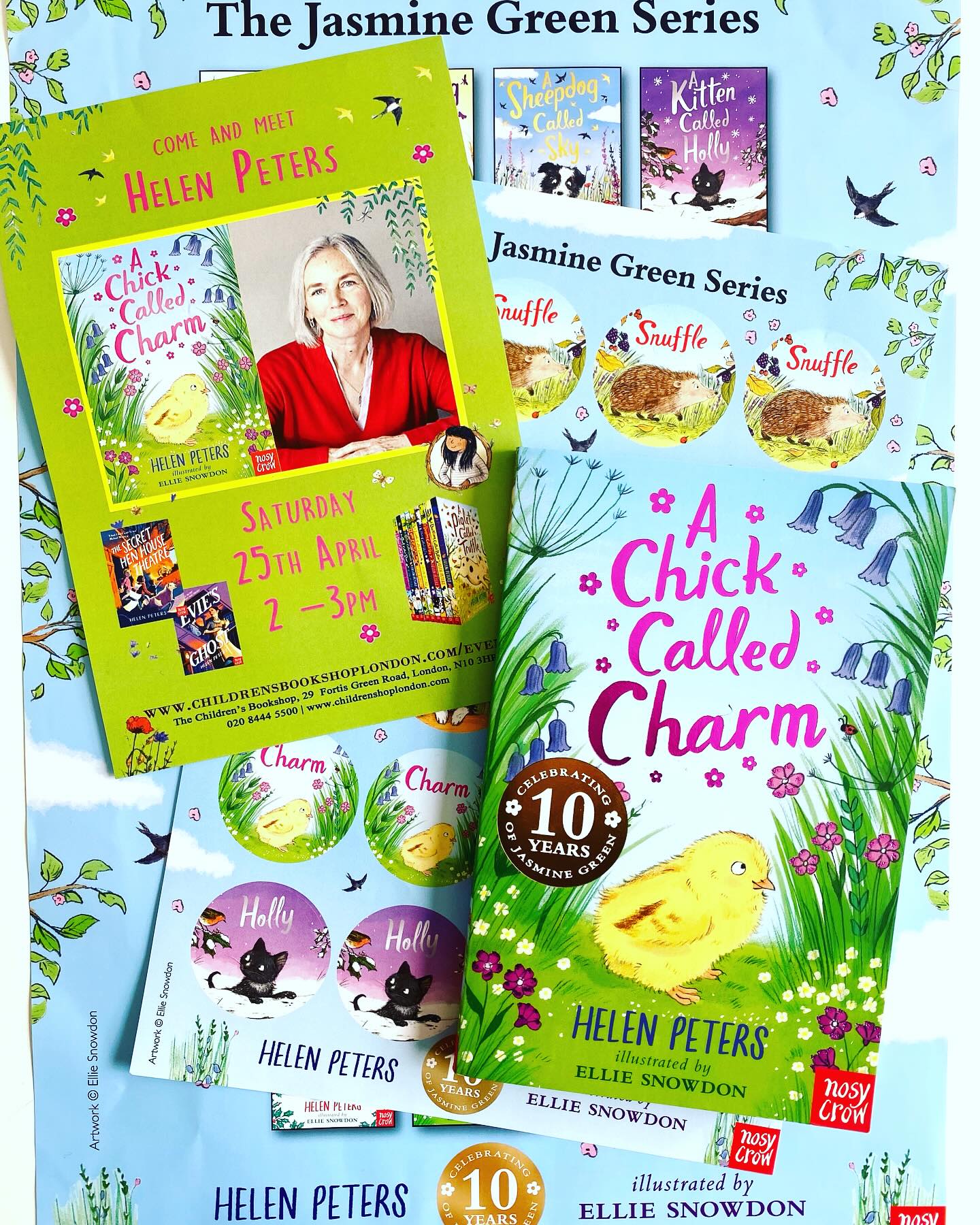 London people! On Saturday 25th April from 2-3pm, I’ll be at the wonderful @childrensbookshoplondon in Muswell Hill, signing copies of A CHICK CALLED CHARM and other books. It would be so nice to see you there and have a chat. Also, there will be stickers! My brilliant publishers @nosycrow have made gorgeous stickers featuring some of Jasmine’s rescue animals to celebrate the 10th anniversary of the Jasmine Green series this year!