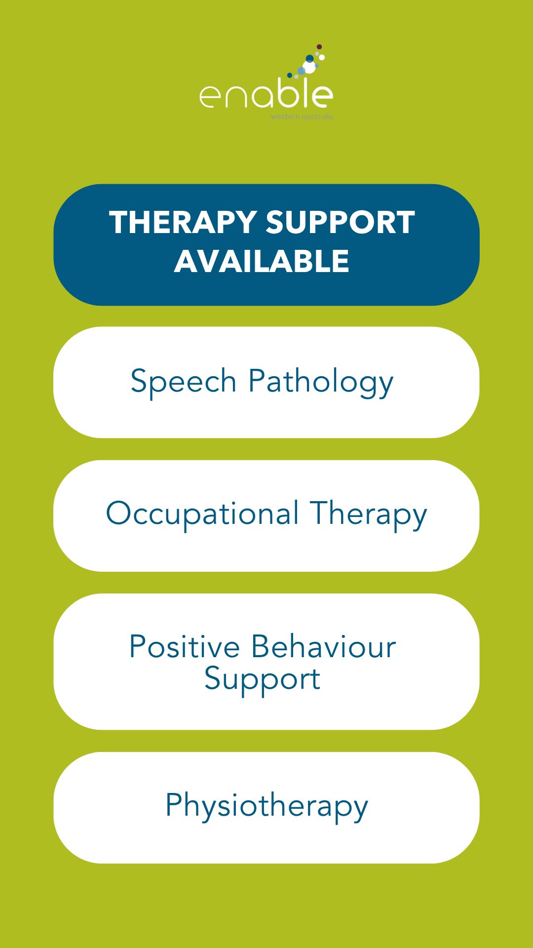 Why do we continually have Participants coming to us from referrals?
The quality of care our team have shown over and over again.
If you have Speech Pathology, Positive Behaviour Support, Occupational Therapy, or Physiotherapy on your NDIS Plan, we can help. 👍
Find out more via the Enable WA website, or give us a call!
Supporting Western Australians for 35 years.
#NDISAustralia #DisabilityWA #AlliedHealth #SupportWork #supportworkers
